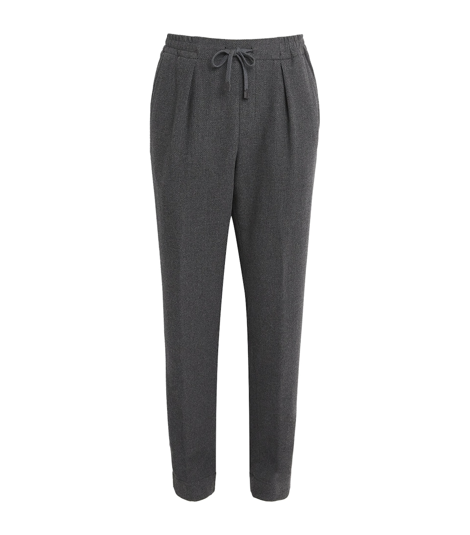 Ralph Lauren Purple Label Mens Wool-Cashmere Drawstring Trousers Dark Grey Melange