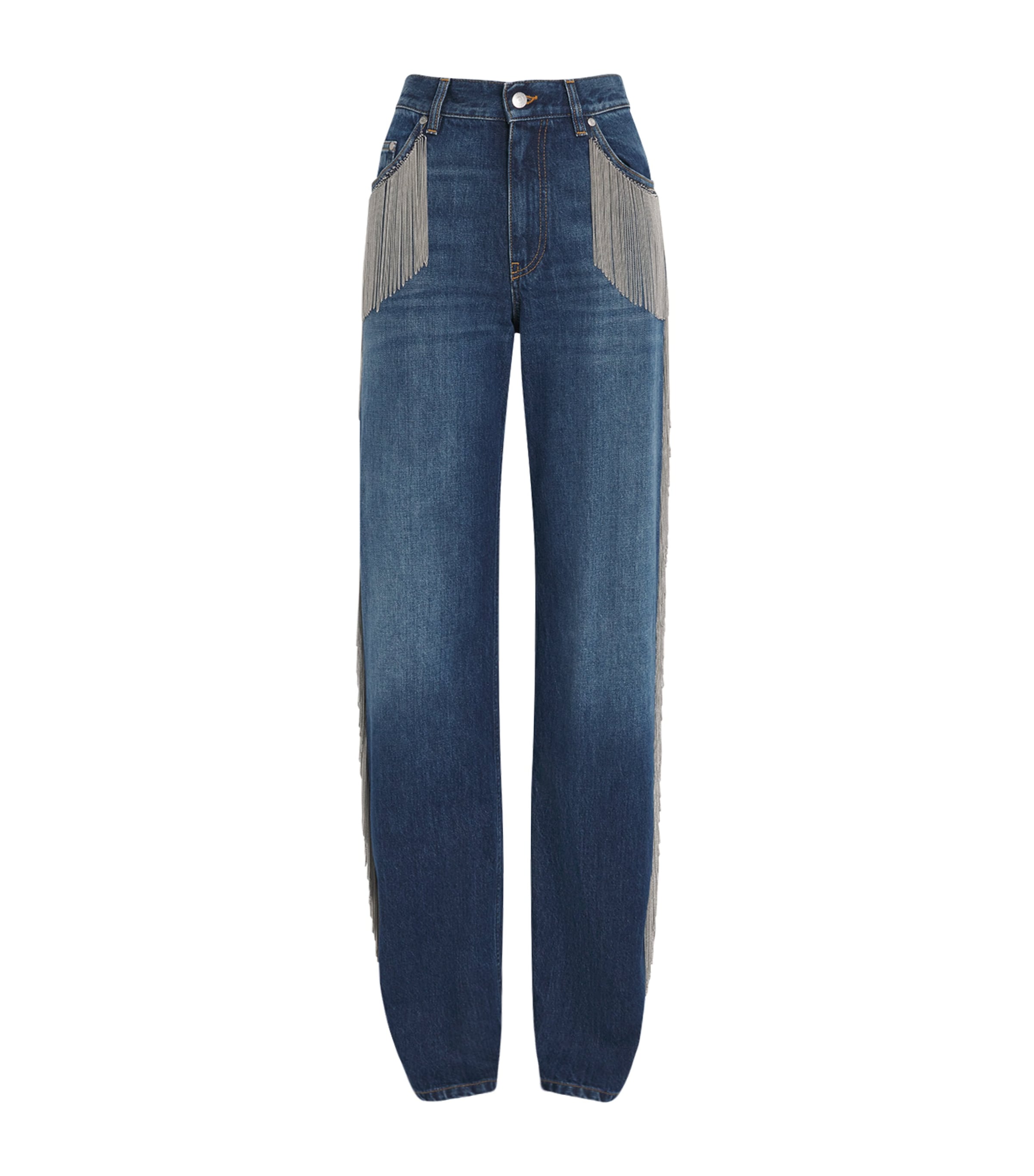 Chain Tassel Straight-Leg Jeans
