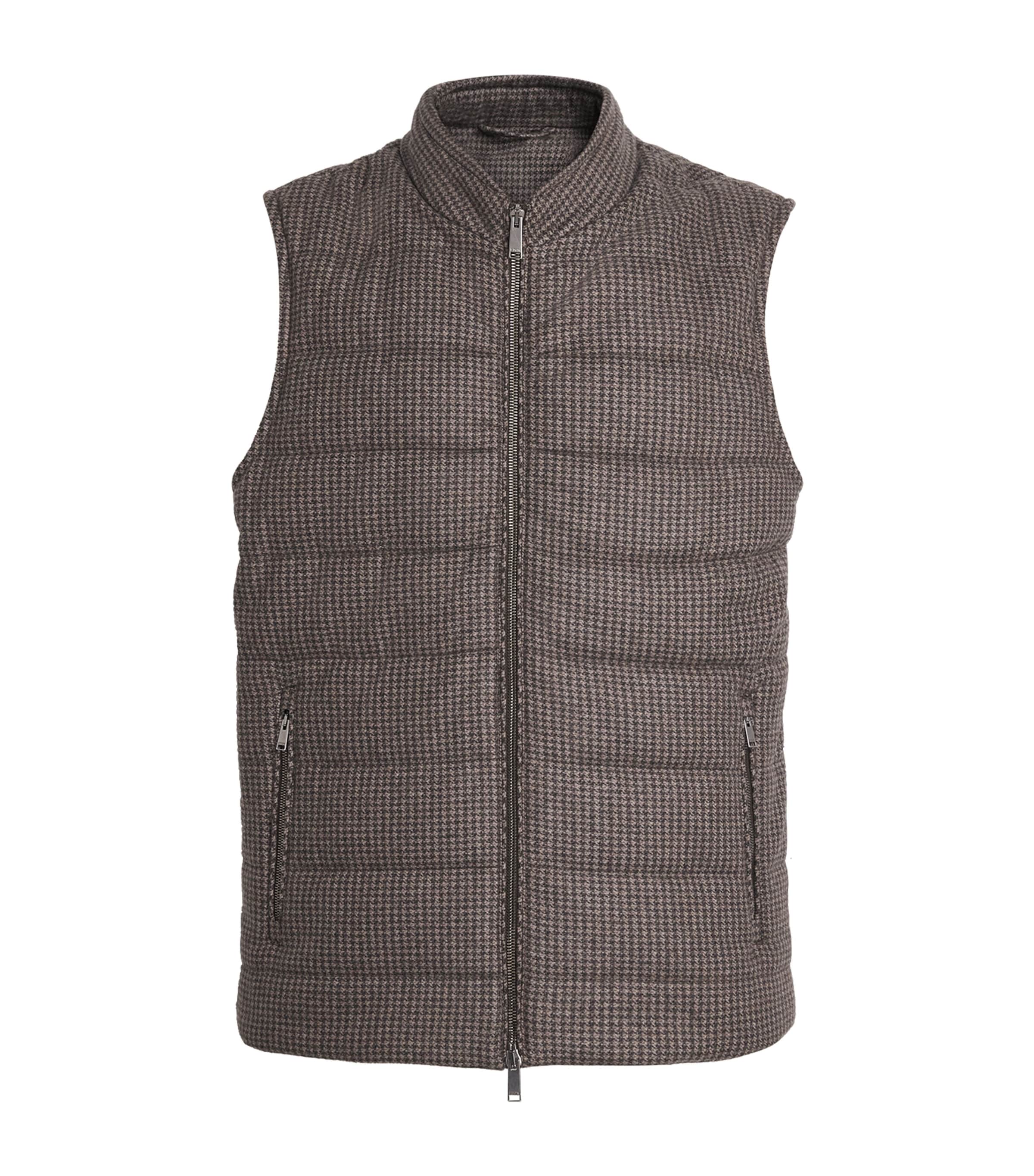 Eton Mens Wool-Cashmere Houndstooth Gilet Brown