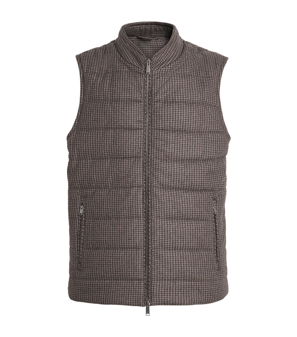 Eton Mens Wool-Cashmere Houndstooth Gilet Brown