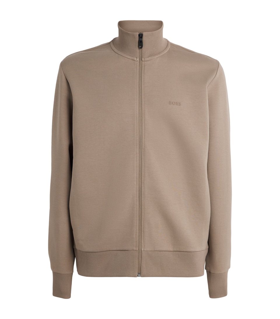 BOSS Mens Stretch-Cotton Zip-Up Sweatshirt Pastel Green