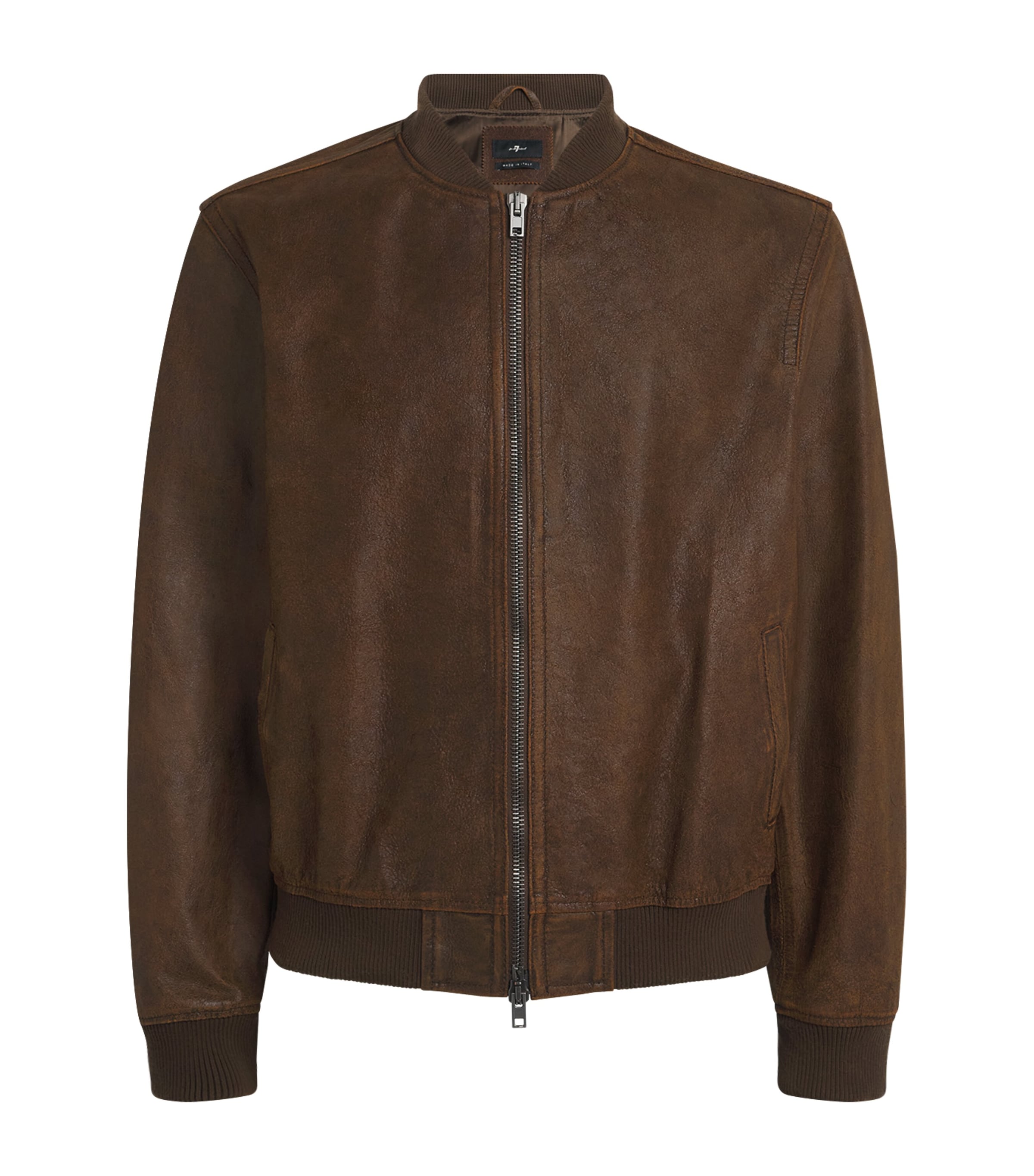 7 For All Mankind Mens Leather Bomber Jacket Brown