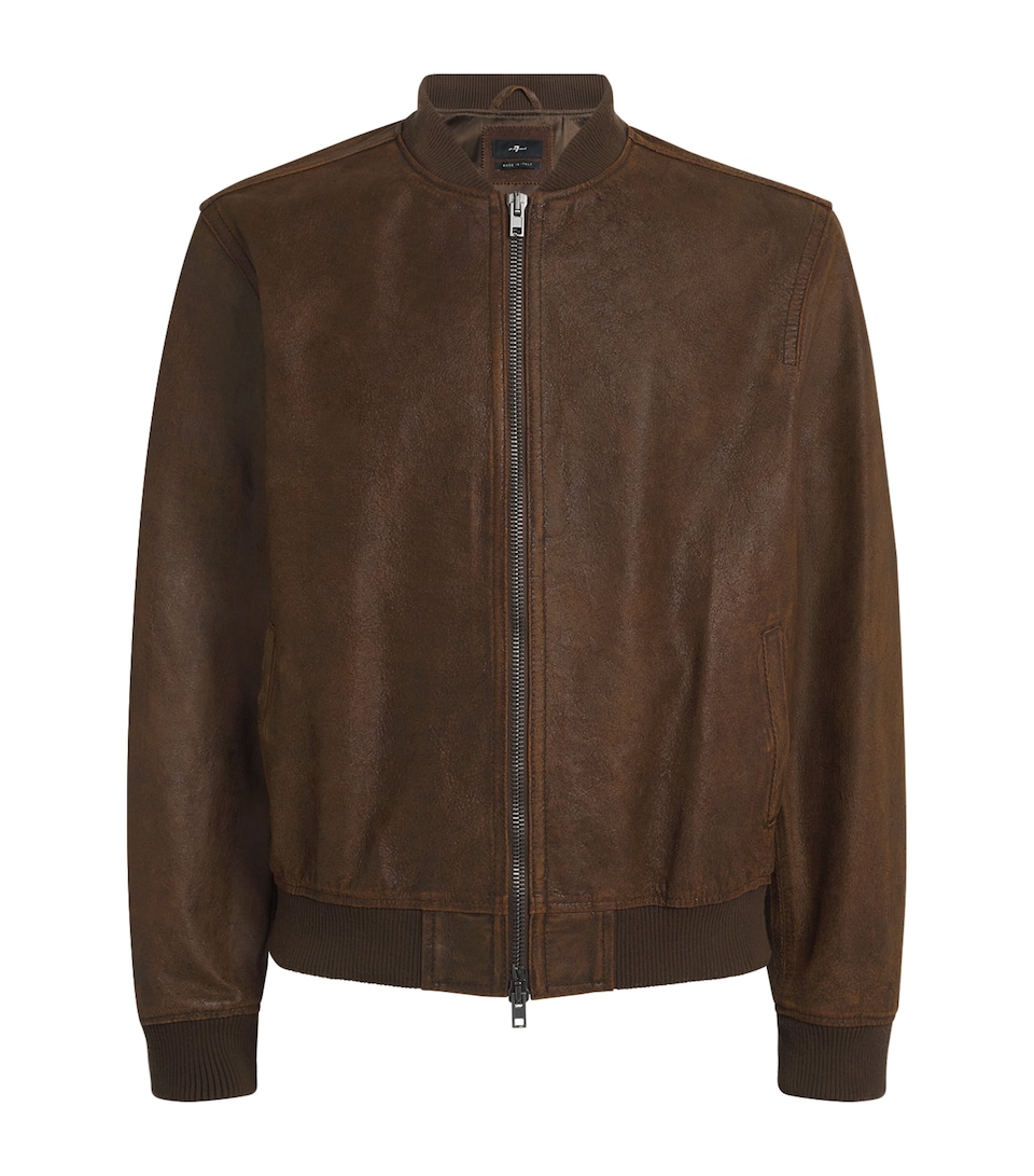 7 For All Mankind Mens Leather Bomber Jacket Brown