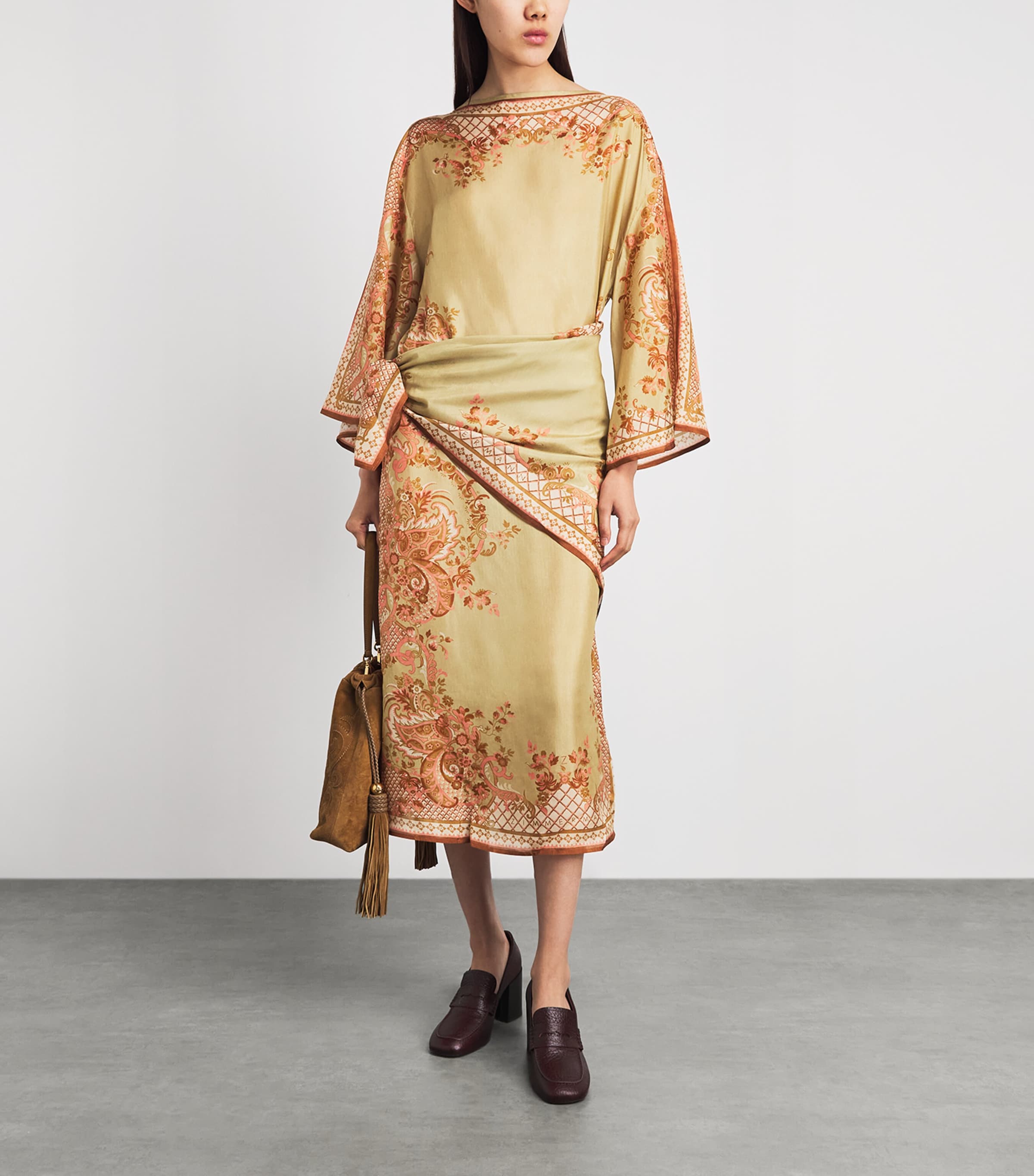 Zimmermann Womens Silk Aster Tunic Midi Dress Spsf Sge Psley Flral