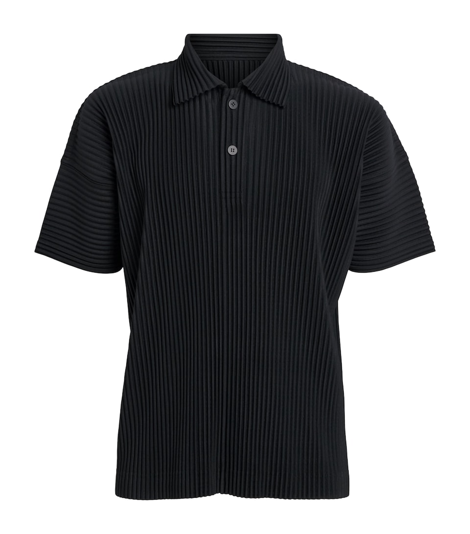 Homme Plissé Issey Miyake Mens Pleated Polo Shirt Black