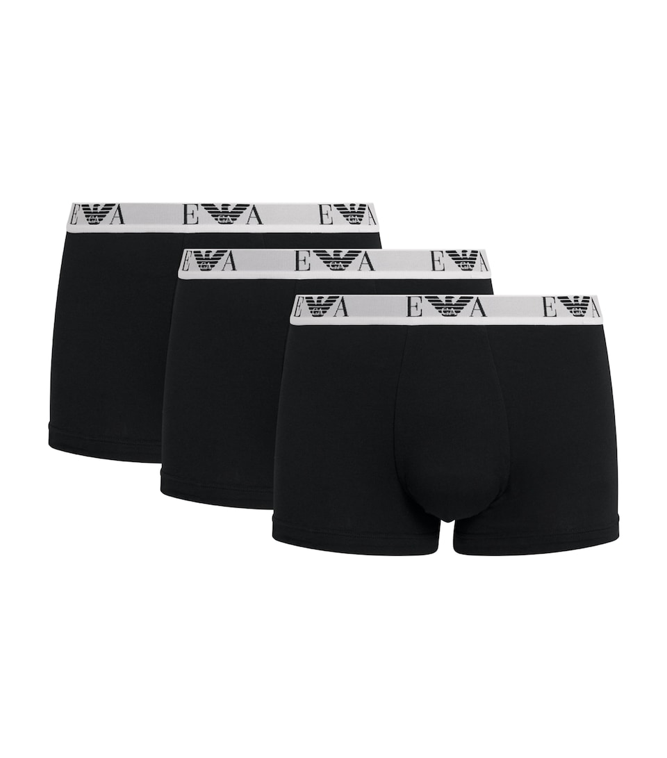Emporio Armani Mens Stretch-Cotton Logo Trunks (Pack Of 3) Black