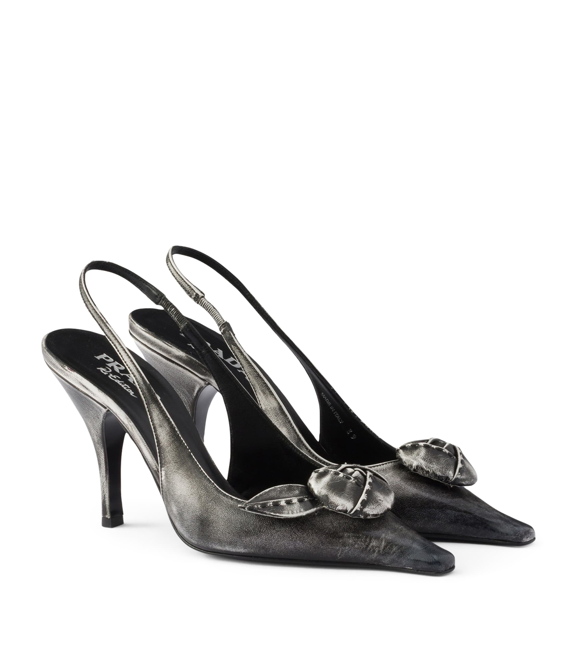 Prada Leather Bow-Detail Slingback Pumps 90 White