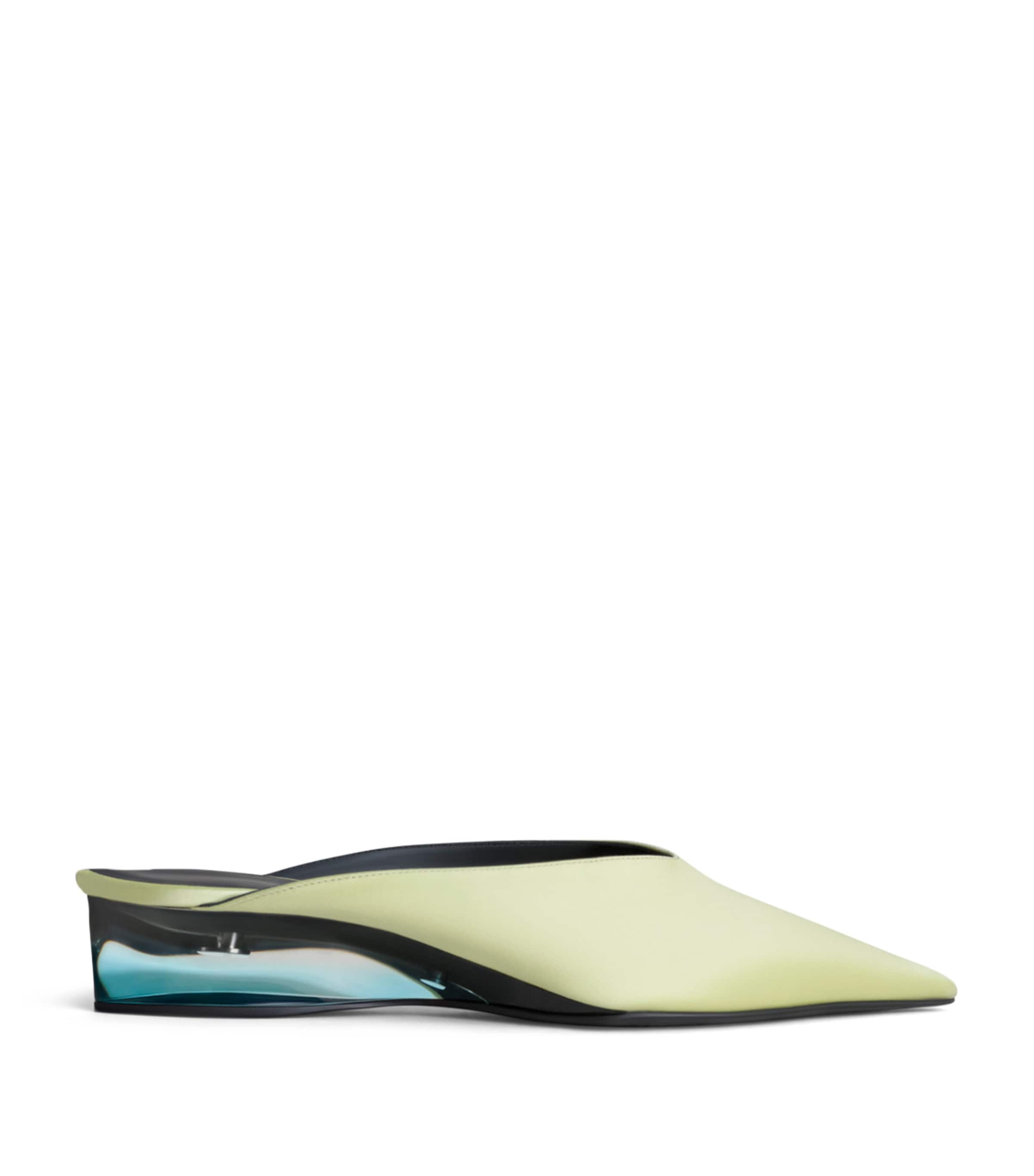 Alaïa Satin Invisible Wedge Mules 30 Green Anis