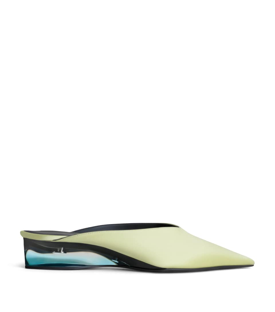 Alaïa Satin Invisible Wedge Mules 30 Green Anis