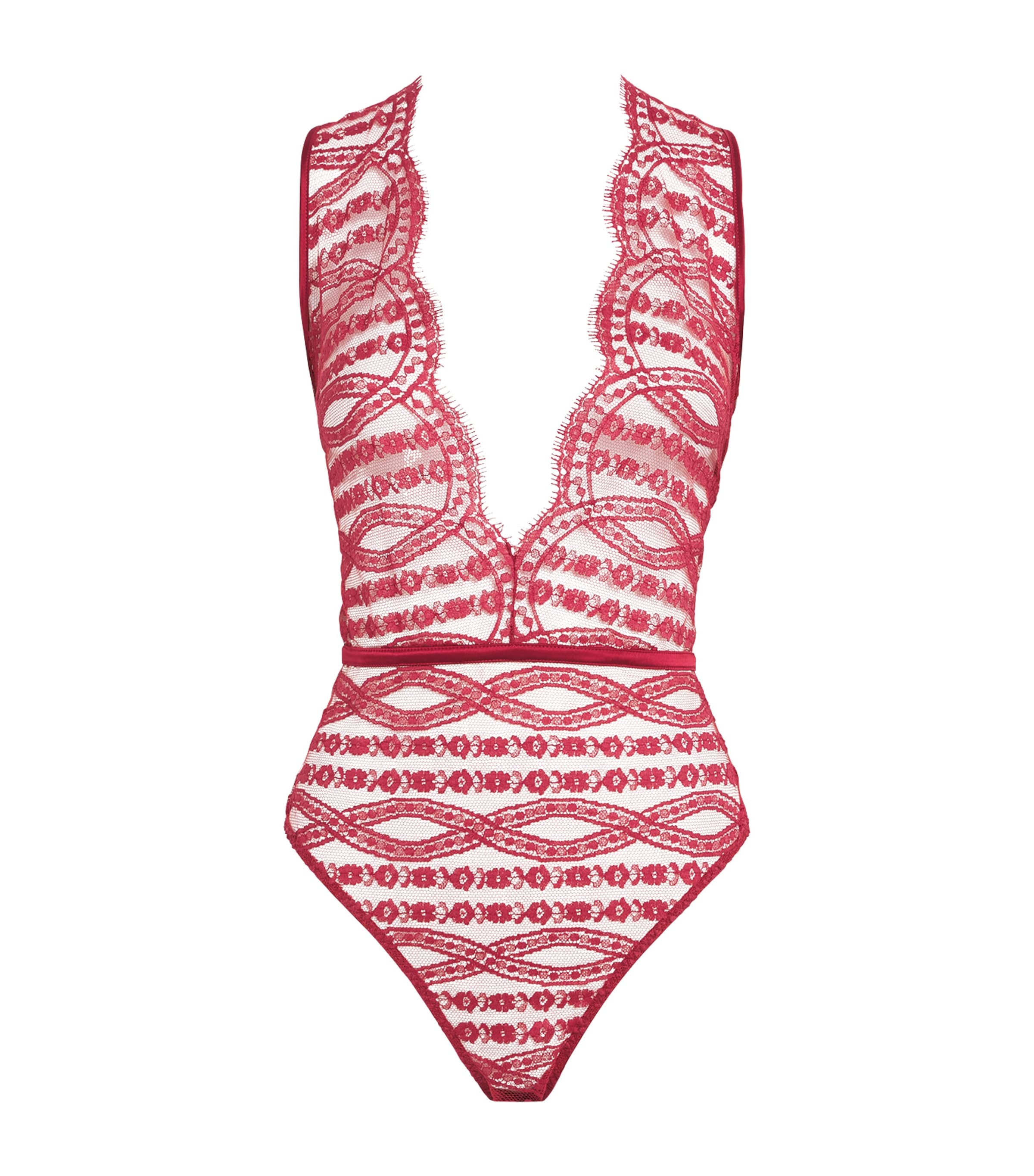 Coco De Mer Womens Lace Renata Bodysuit Ruby