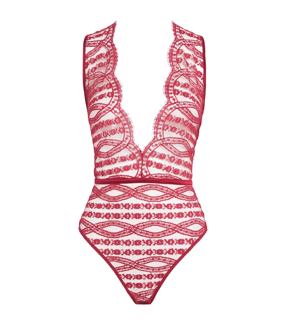 Coco De Mer Womens Lace Renata Bodysuit Ruby