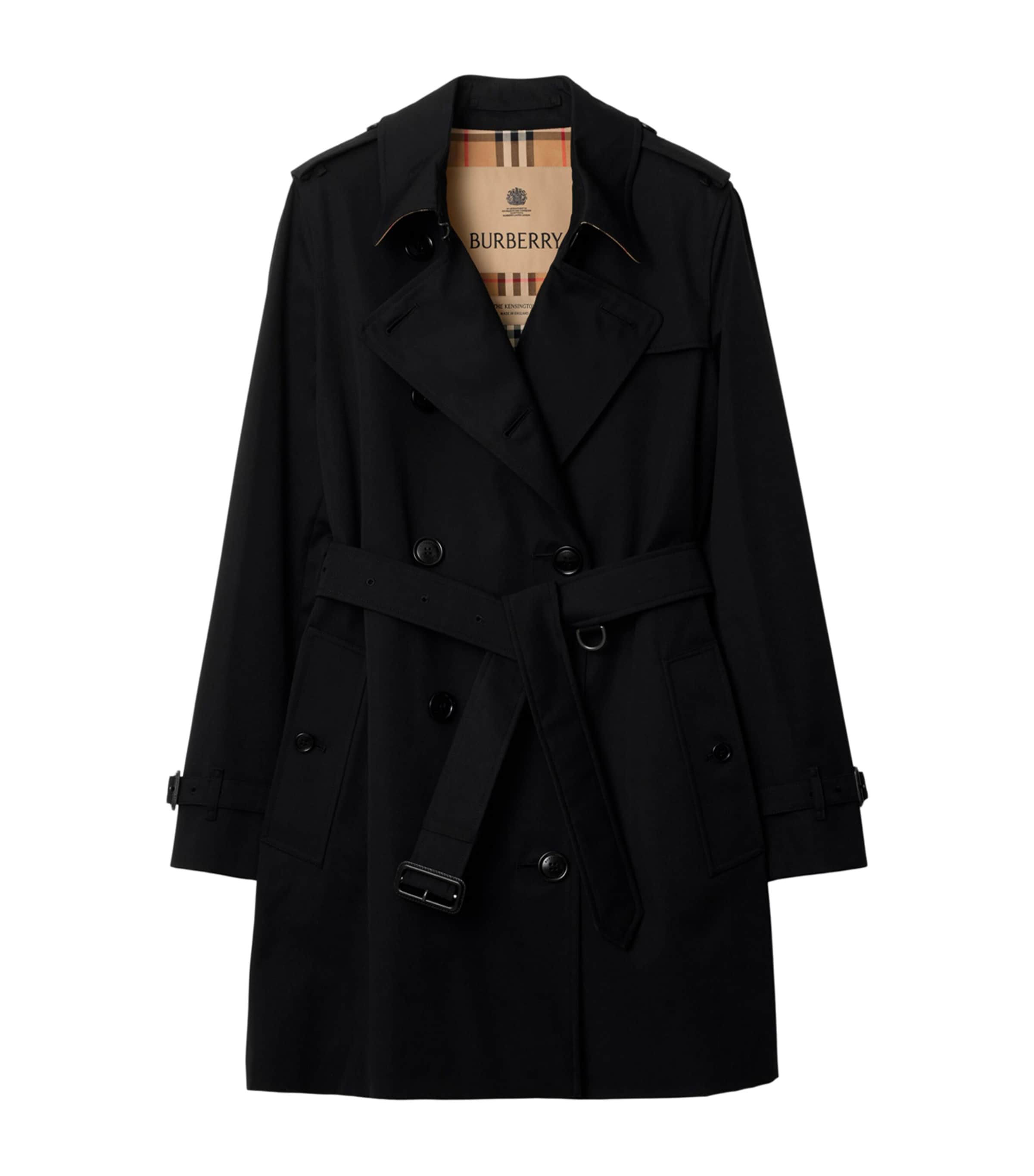 Burberry Womens Gabardine Kensington Heritage Trench Coat Black