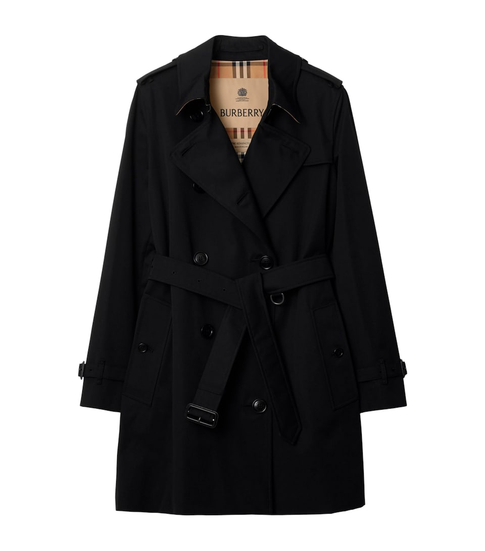 Burberry Womens Gabardine Kensington Heritage Trench Coat Black
