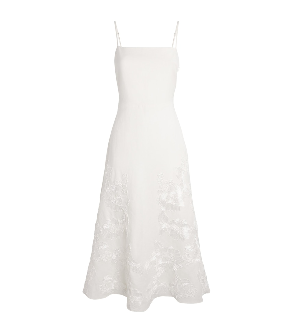 Linen-Blend Embroidered Annabella Midi Dress