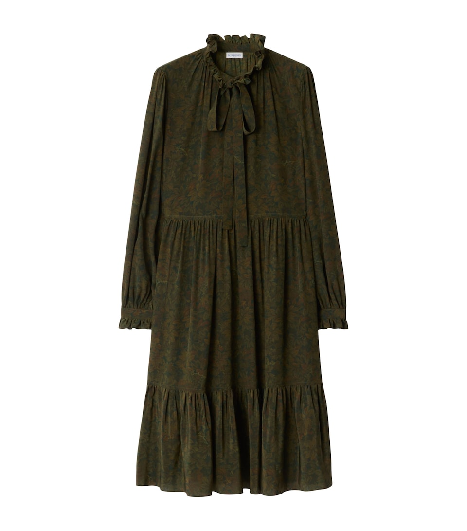 Silk Crepe Foliage Midi Dress