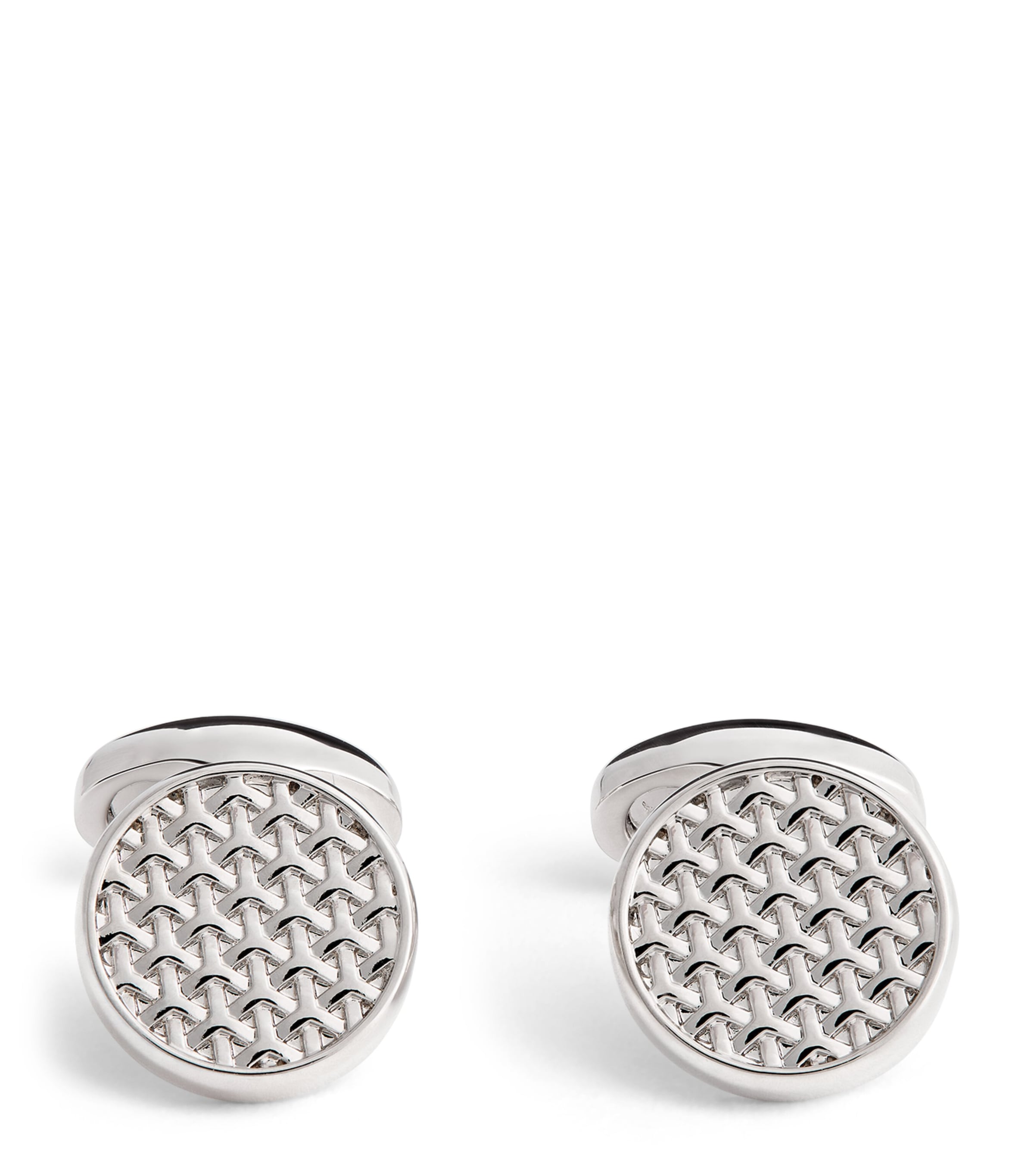 Rhodium-Plated Woven Round Cufflinks