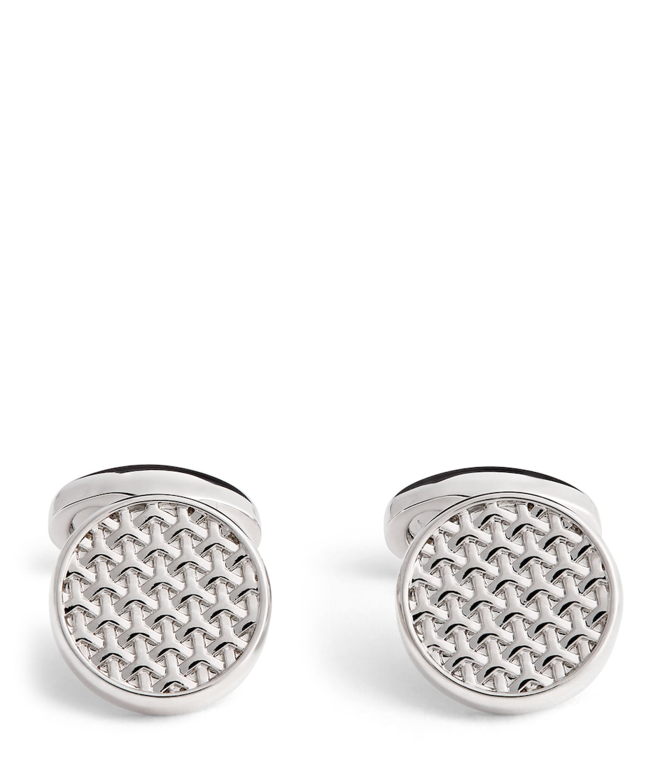 Rhodium-Plated Woven Round Cufflinks