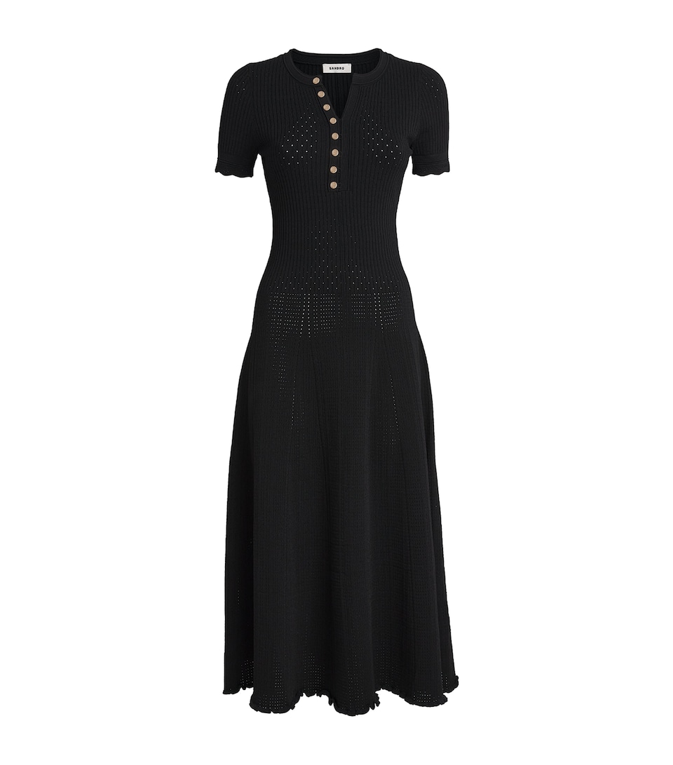 Sandro Paris Womens Knitted Midi Dress Black