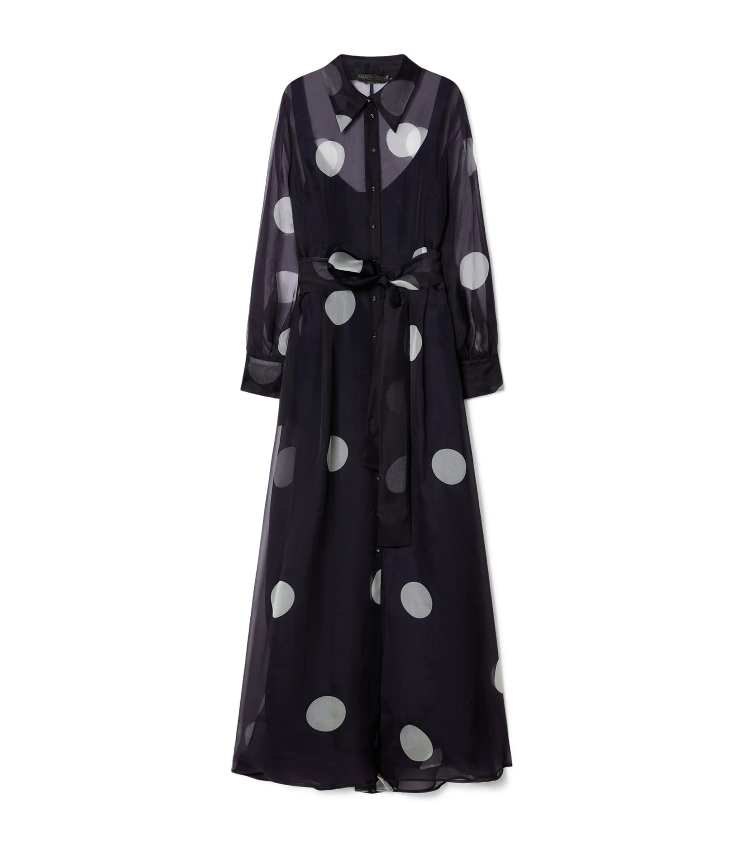 Silk Polka Dot Maxi Shirt Dress