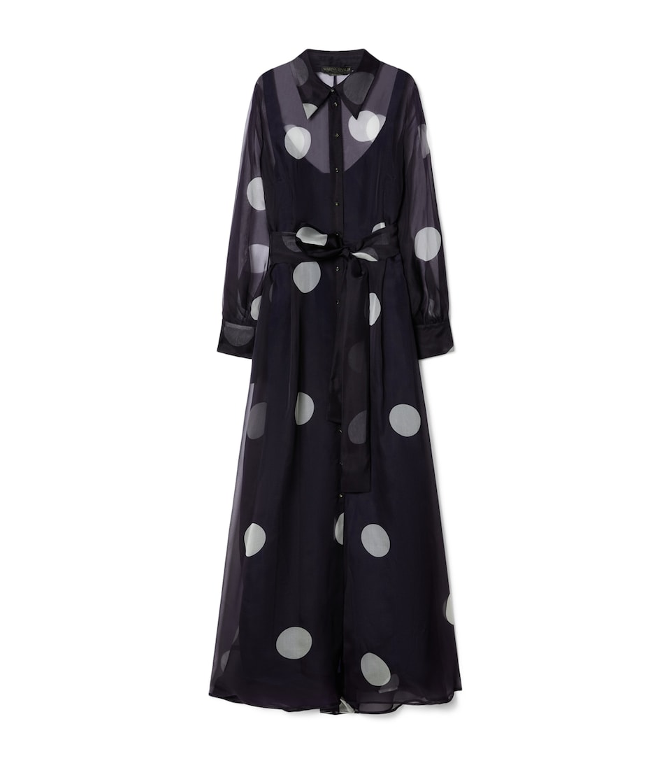 Silk Polka Dot Maxi Shirt Dress
