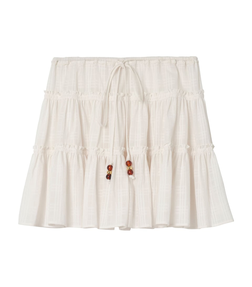 Burberry Womens Cotton Voile Tiered Mini Skirt Chalk White Ip Check