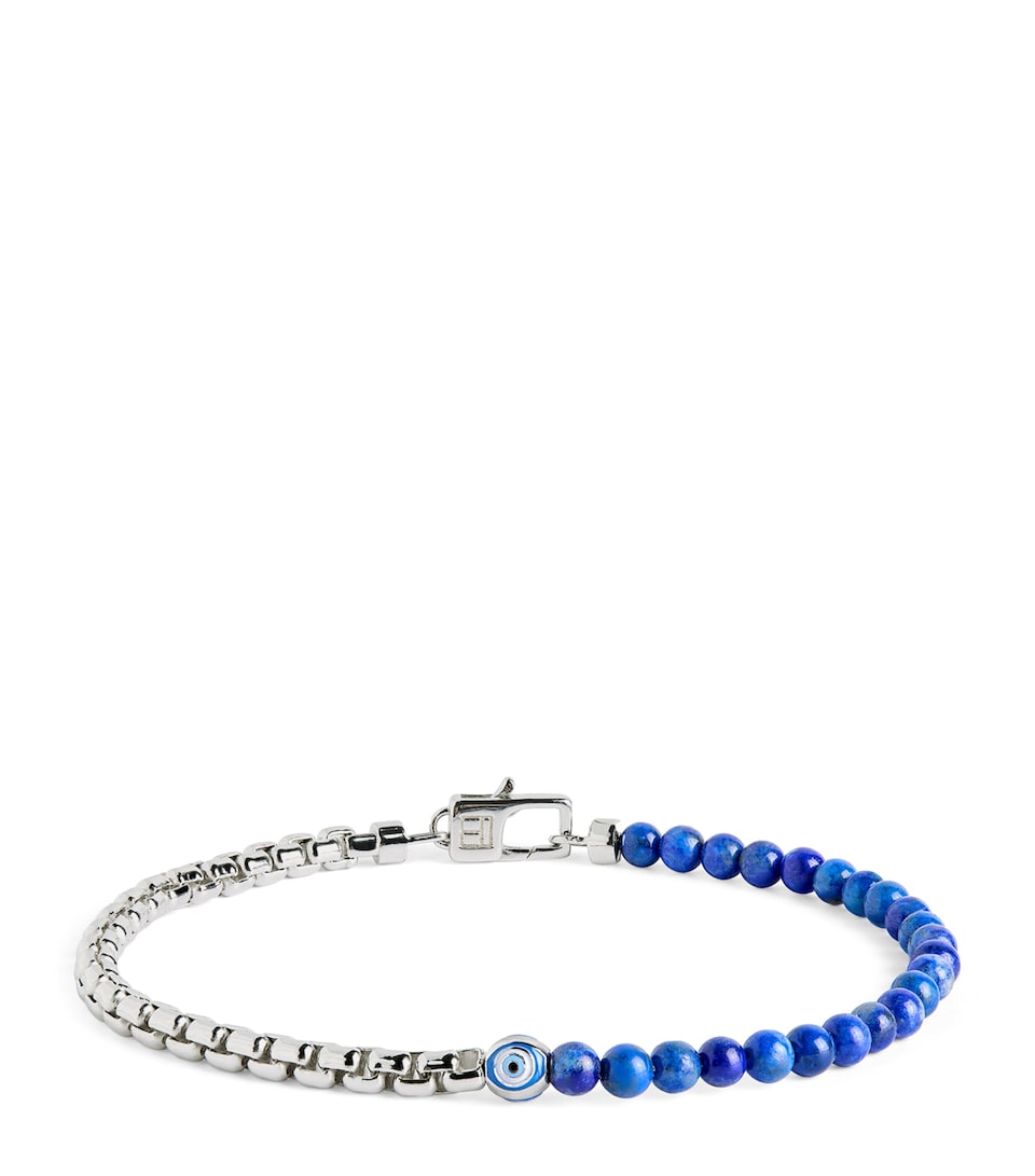 Rhodium-Plated Silver and Lapis Evil Eye Bracelet