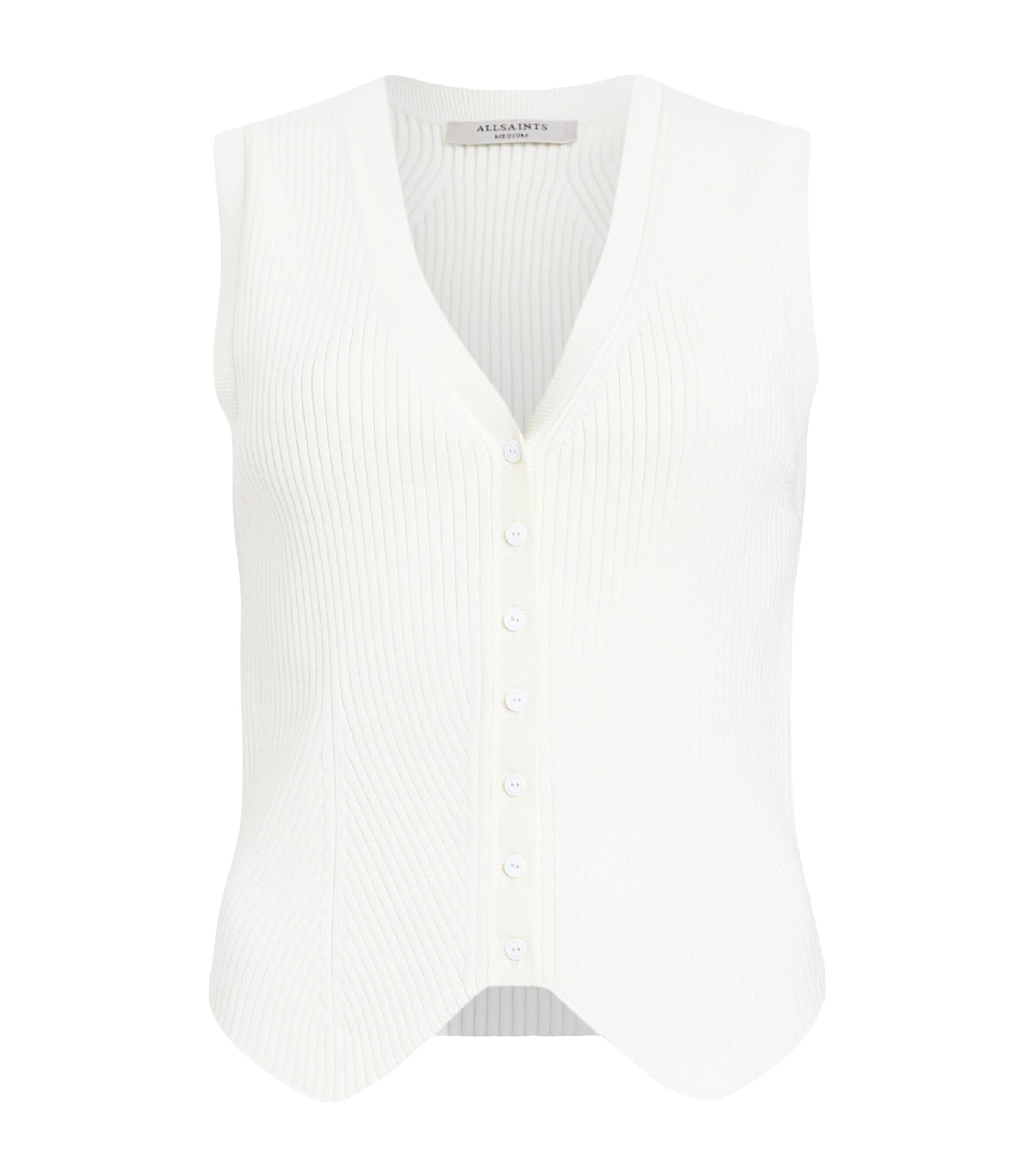 AllSaints Womens Knitted Cruz Waistcoat Chalk White