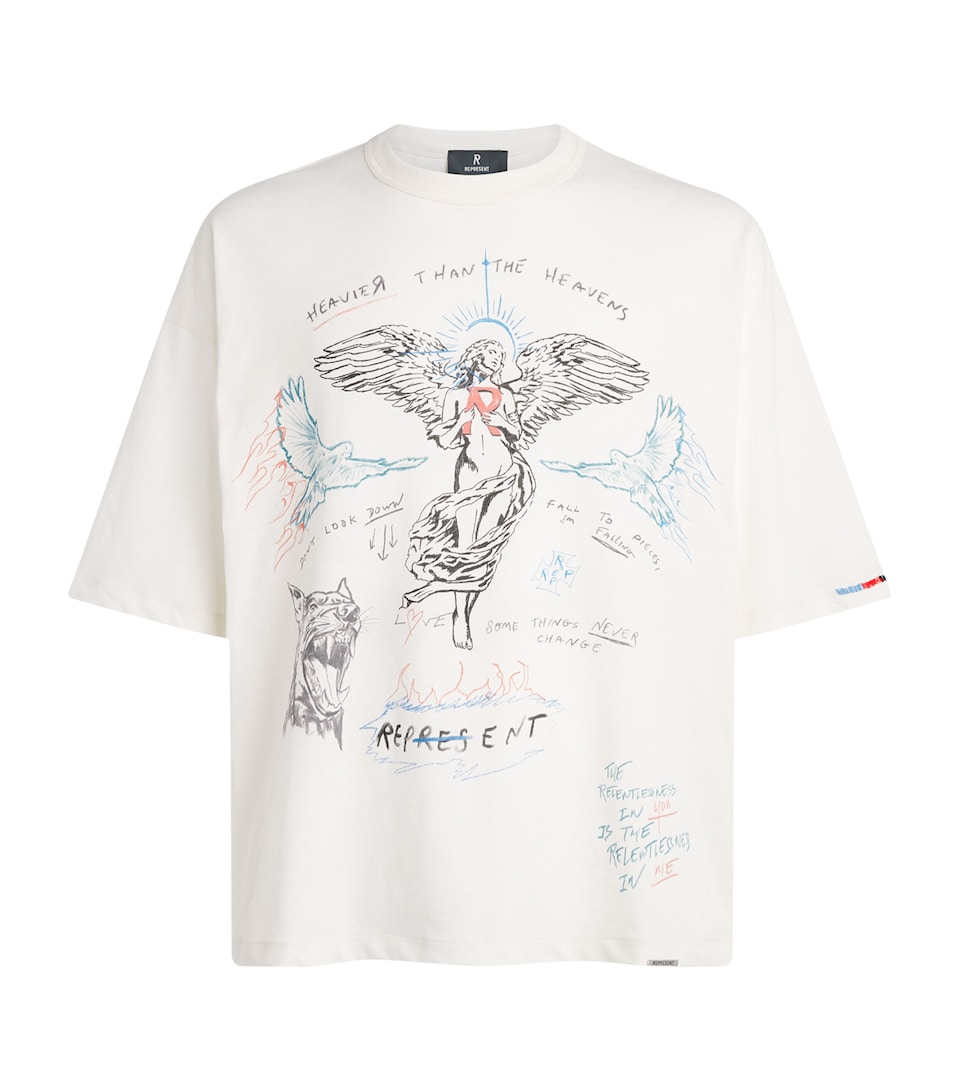 Represent Mens Organic Cotton-Hemp Printed T-Shirt Antique White