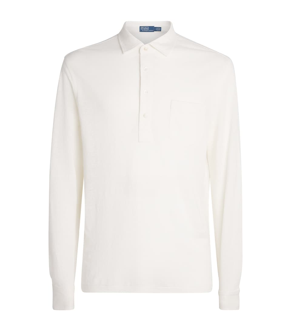 Linen Mesh Long-Sleeve Polo Shirt