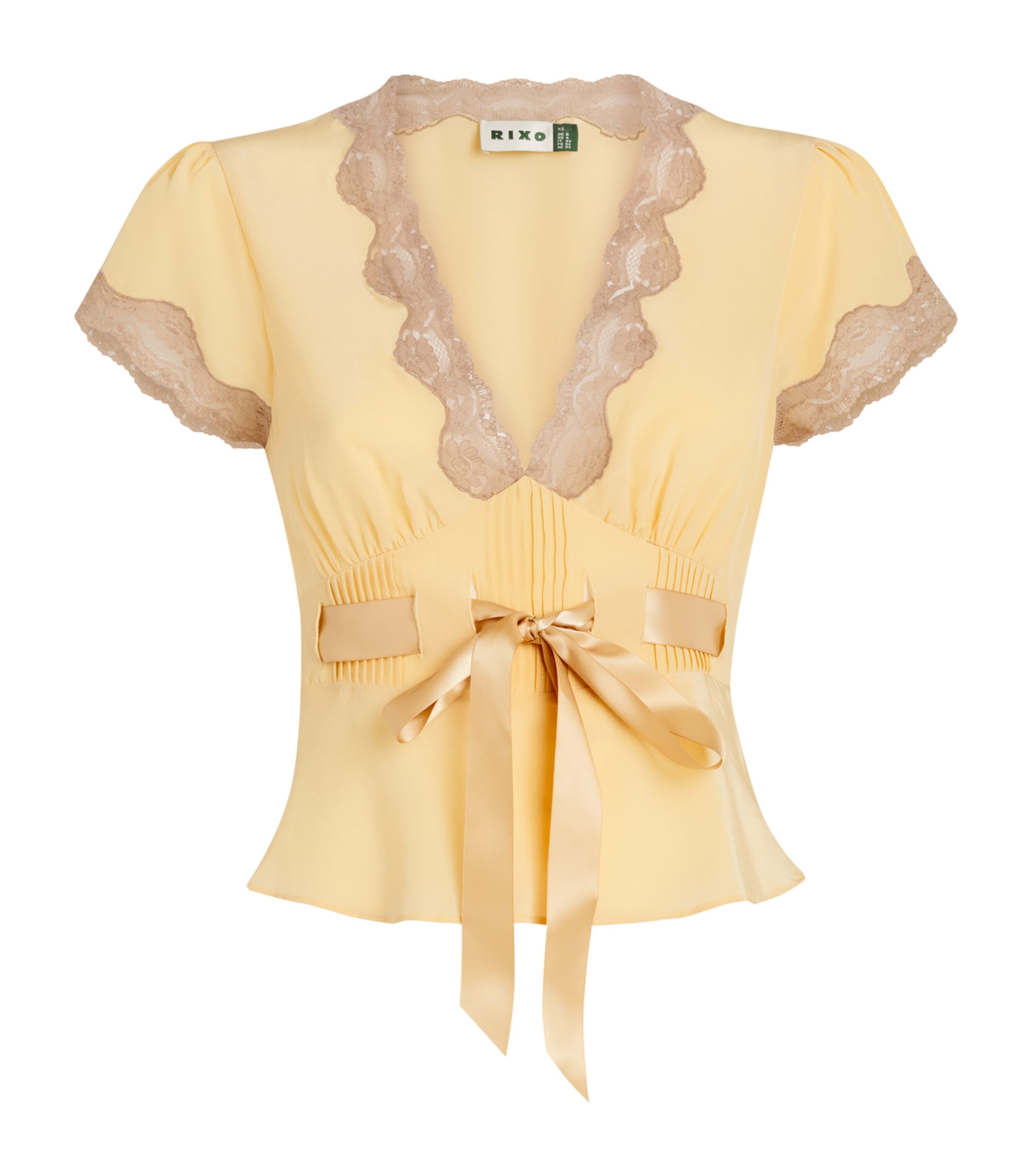 Rixo Womens Silk Bow Daniela Blouse Butter Yellow