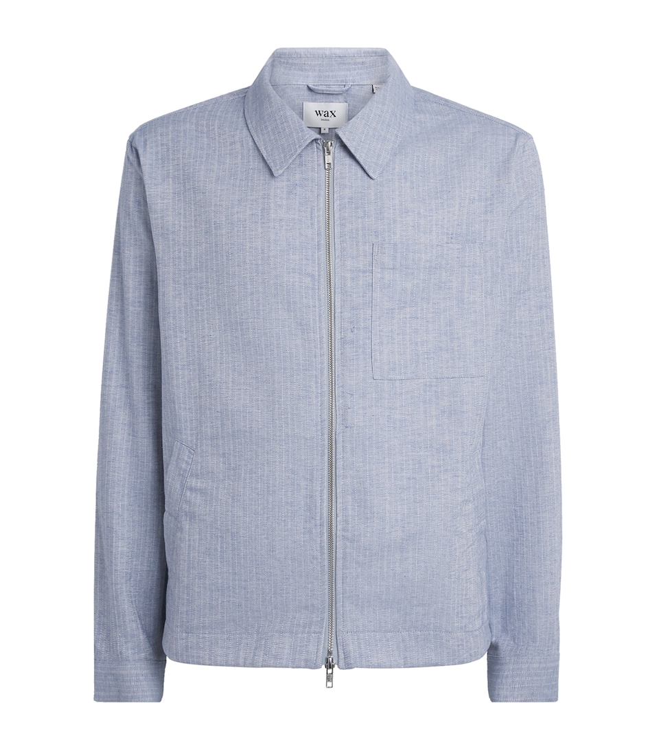 Wax London Mens Cotton-Linen Herringbone Eldon Jacket Light Blue
