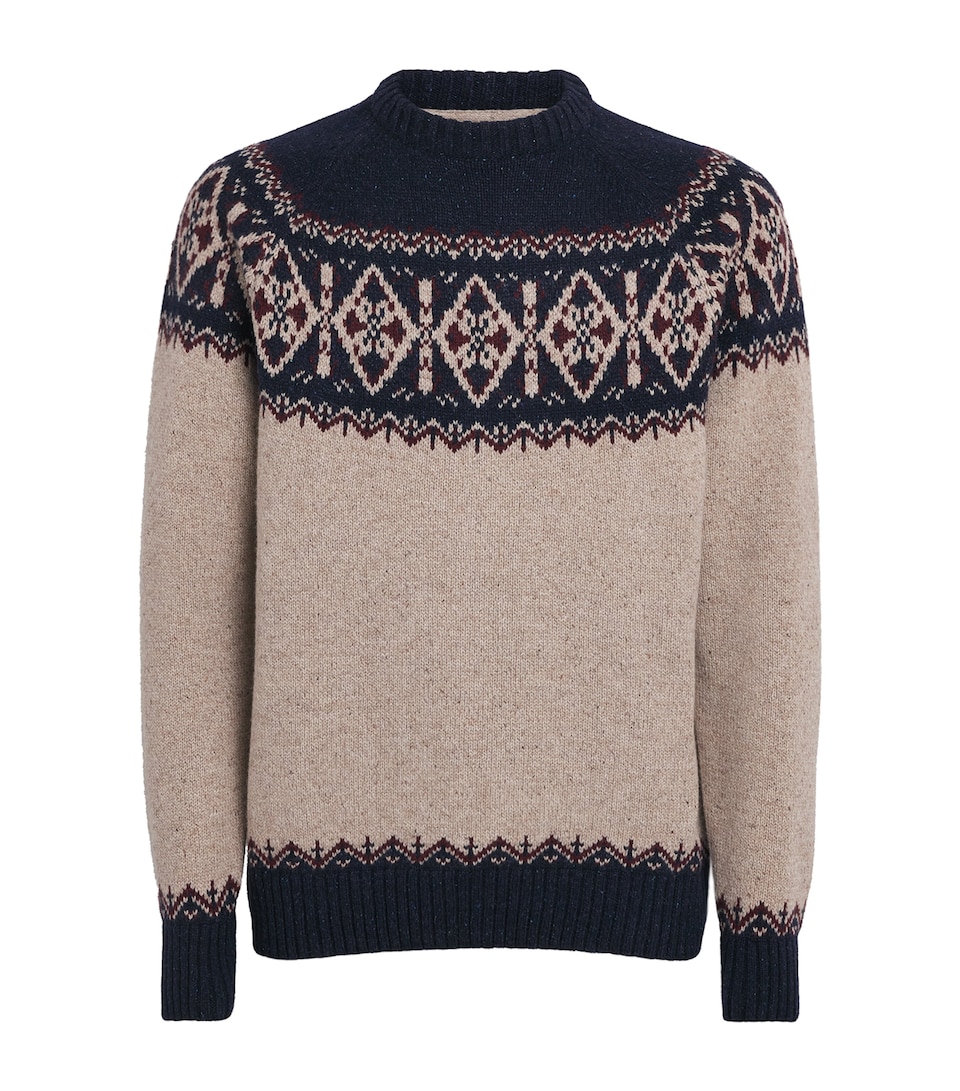 Barbour Mens Wool-Blend Tisbury Fair Isle Sweater Navy