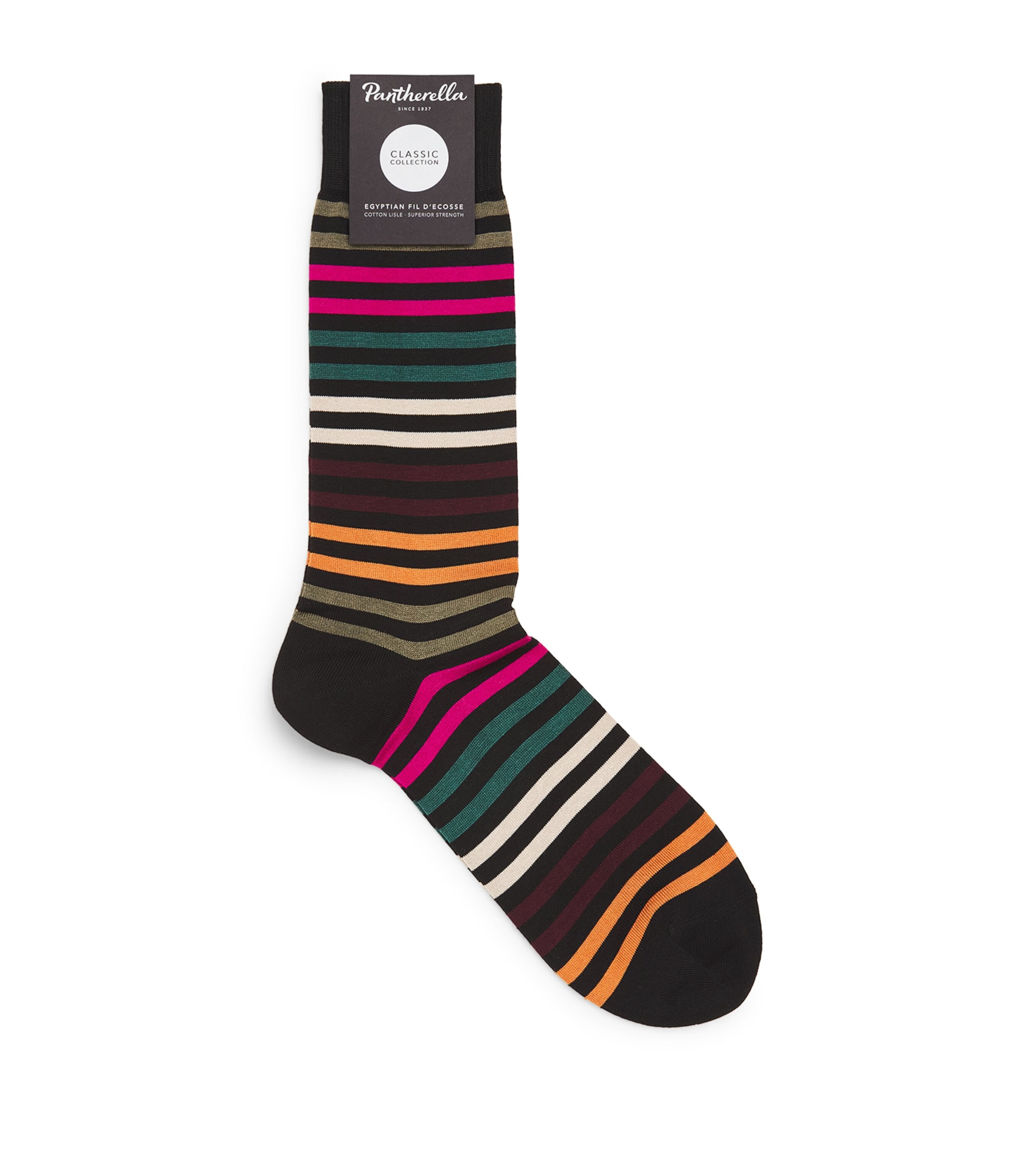Pantherella Mens Cotton-Blend Kilburn Striped Socks Black