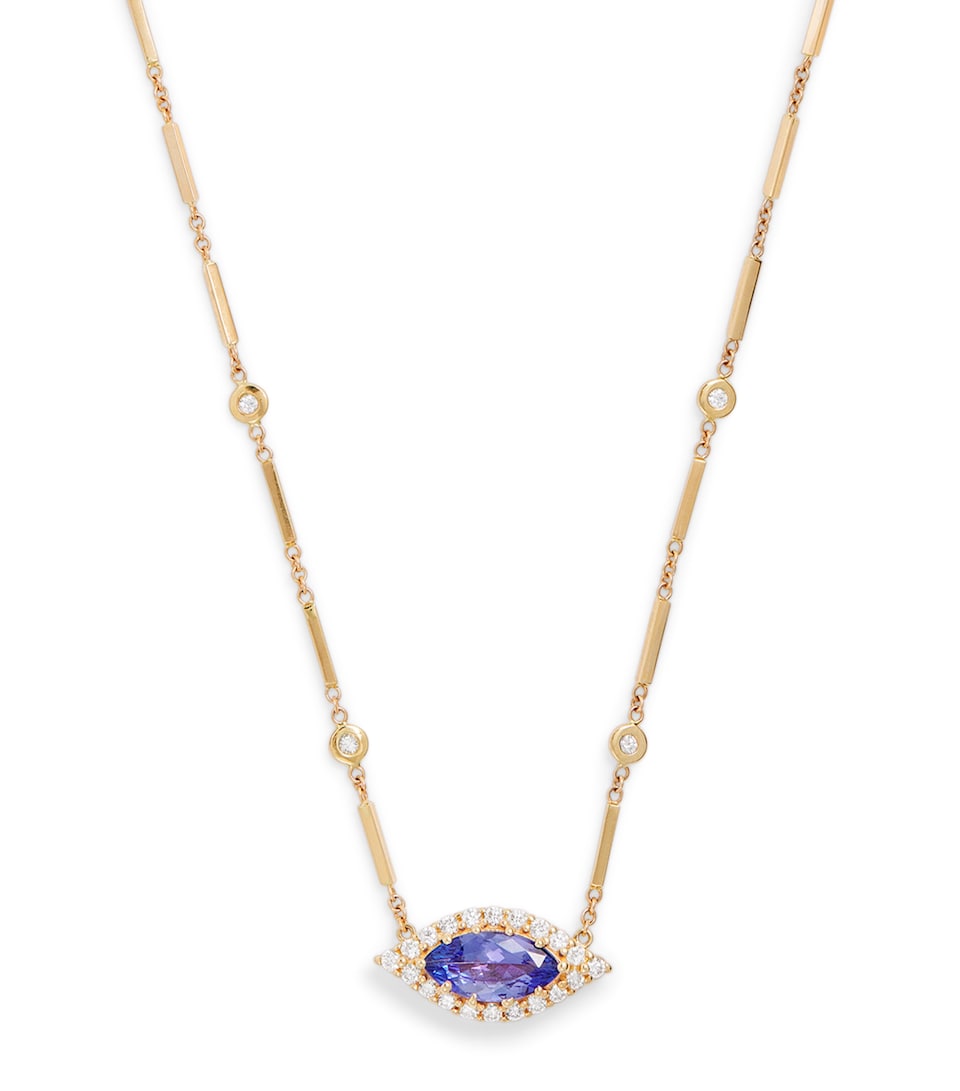 Yellow Gold, Diamond and Tanzanite Evil Eye Necklace