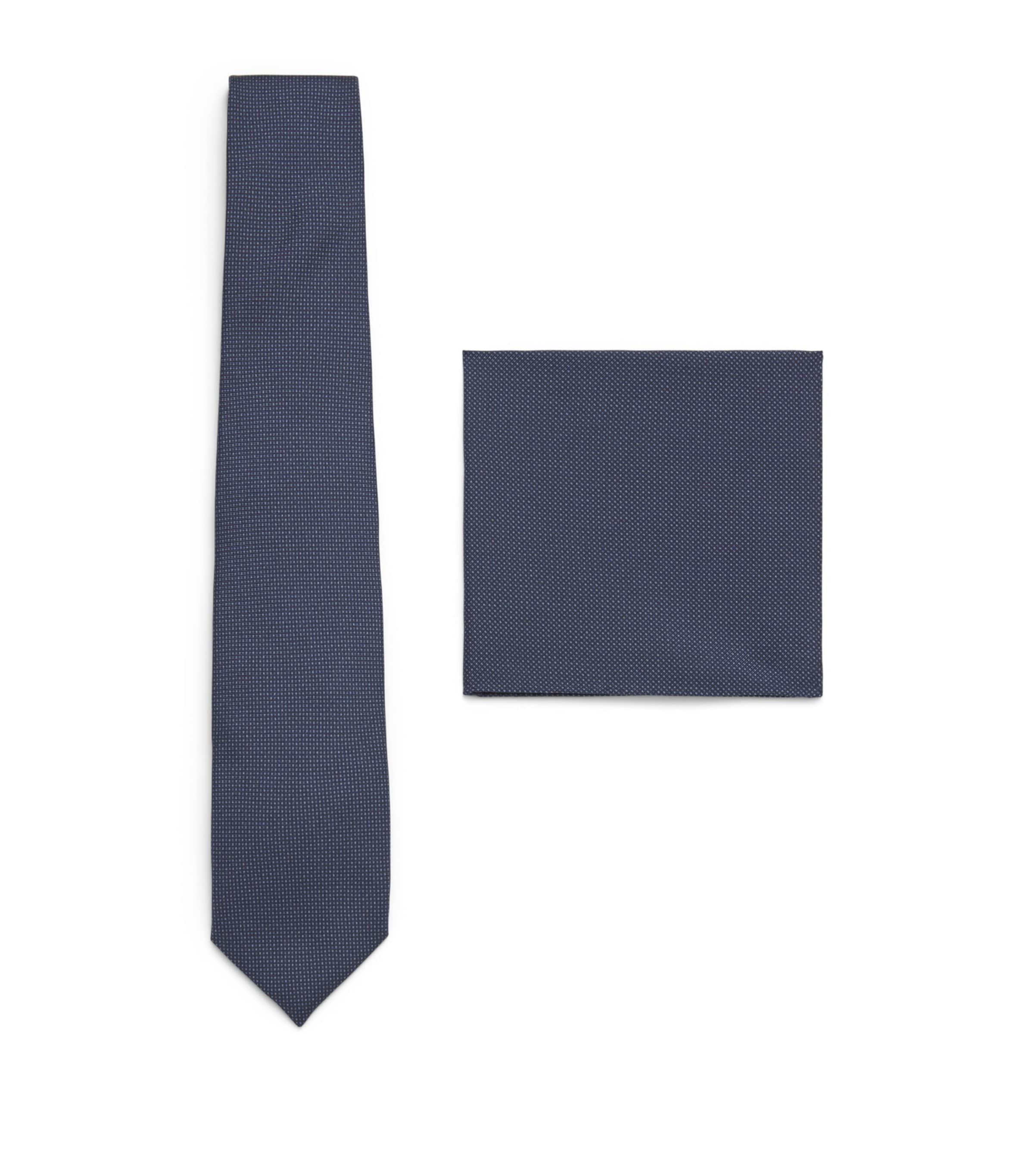 Corneliani Silk Necktie and Pocket Square Set Dark Blue
