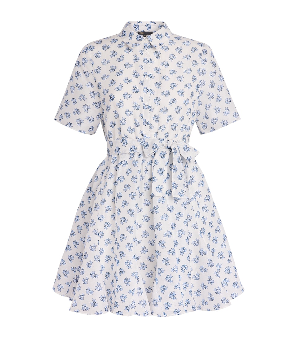 Maje Womens Linen-Blend Floral Print Mini Shirt Dress Blue Small Flowers
