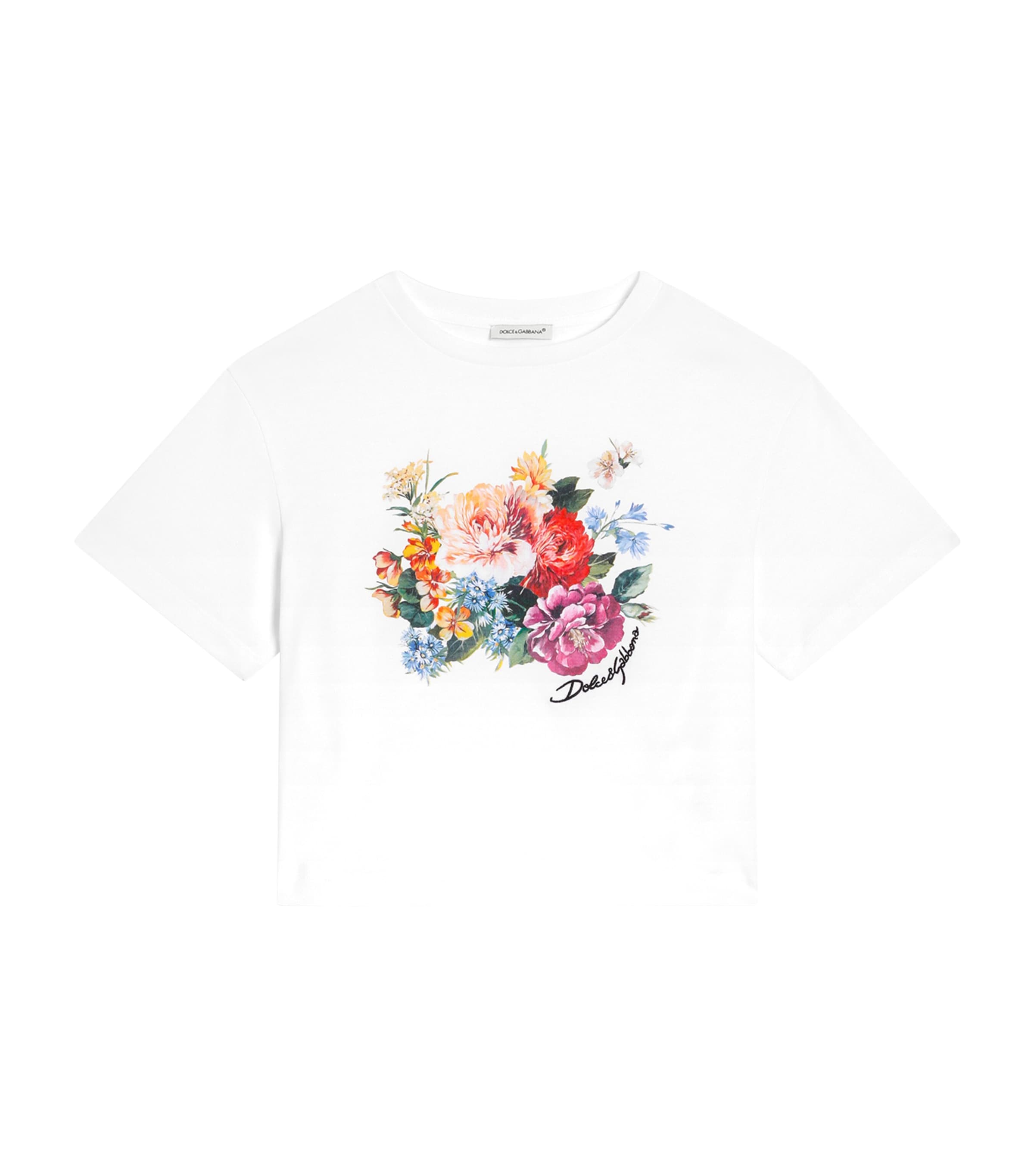 Dolce&Gabbana Kids Cotton Jersey Floral T-Shirt (8-12 Years) Optical White