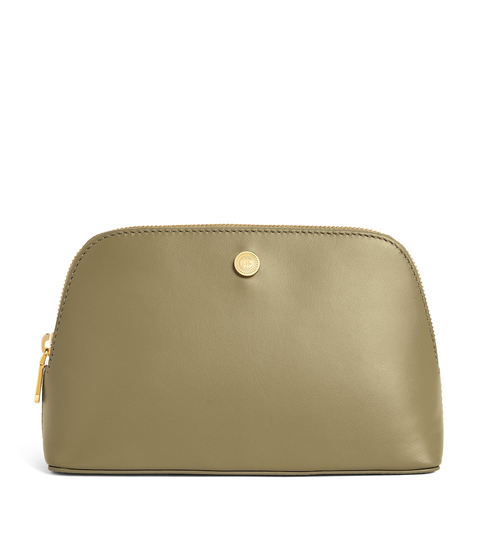 Harrods Small Leather Cosmetic Bag Olive