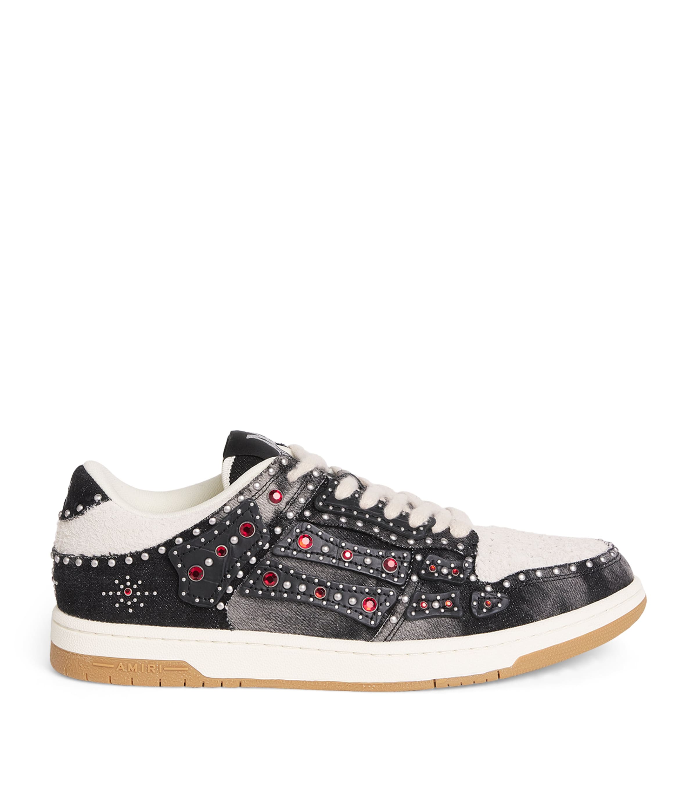 Denim-Suede Studded Skel Sneakers
