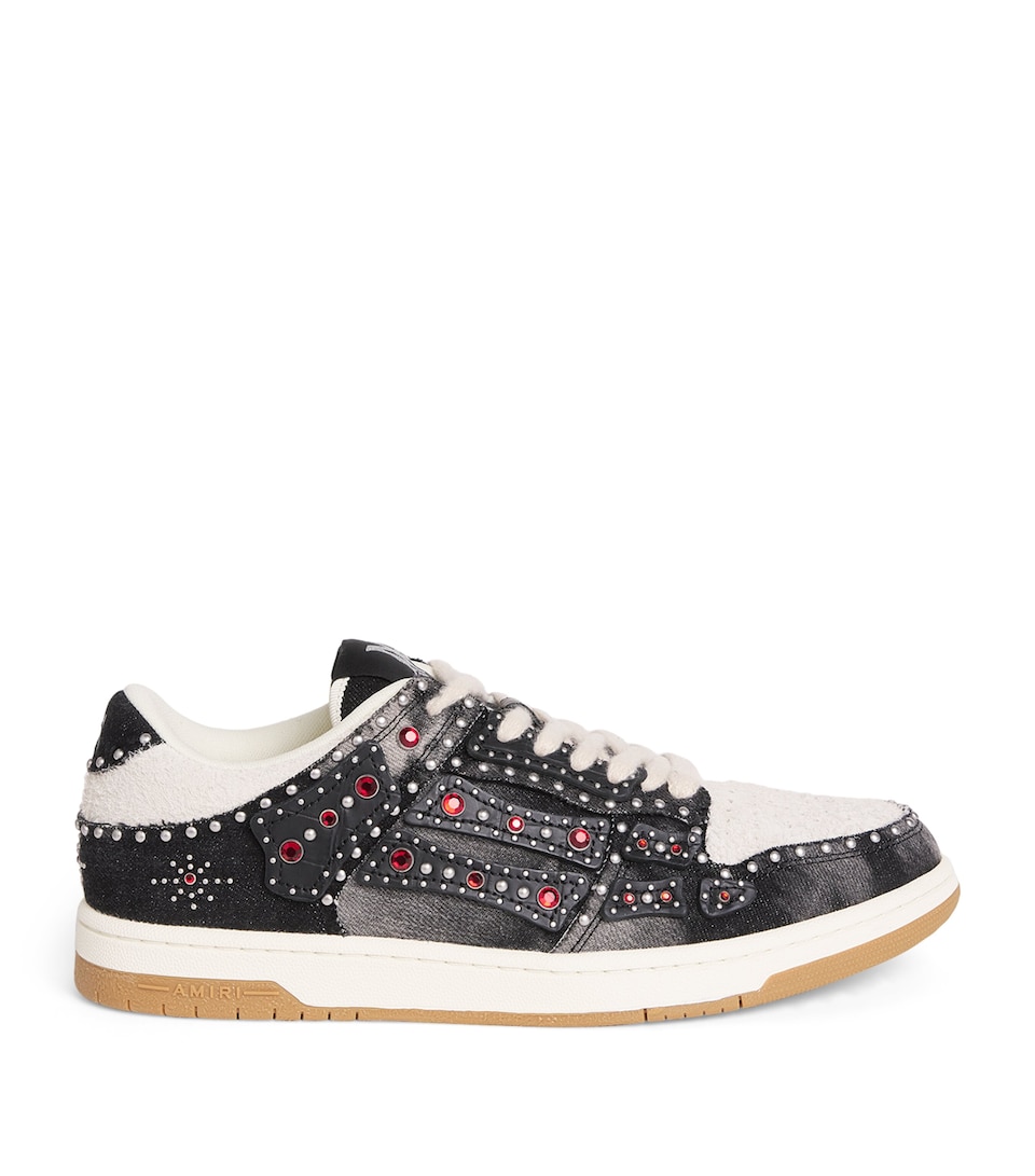 Denim-Suede Studded Skel Sneakers