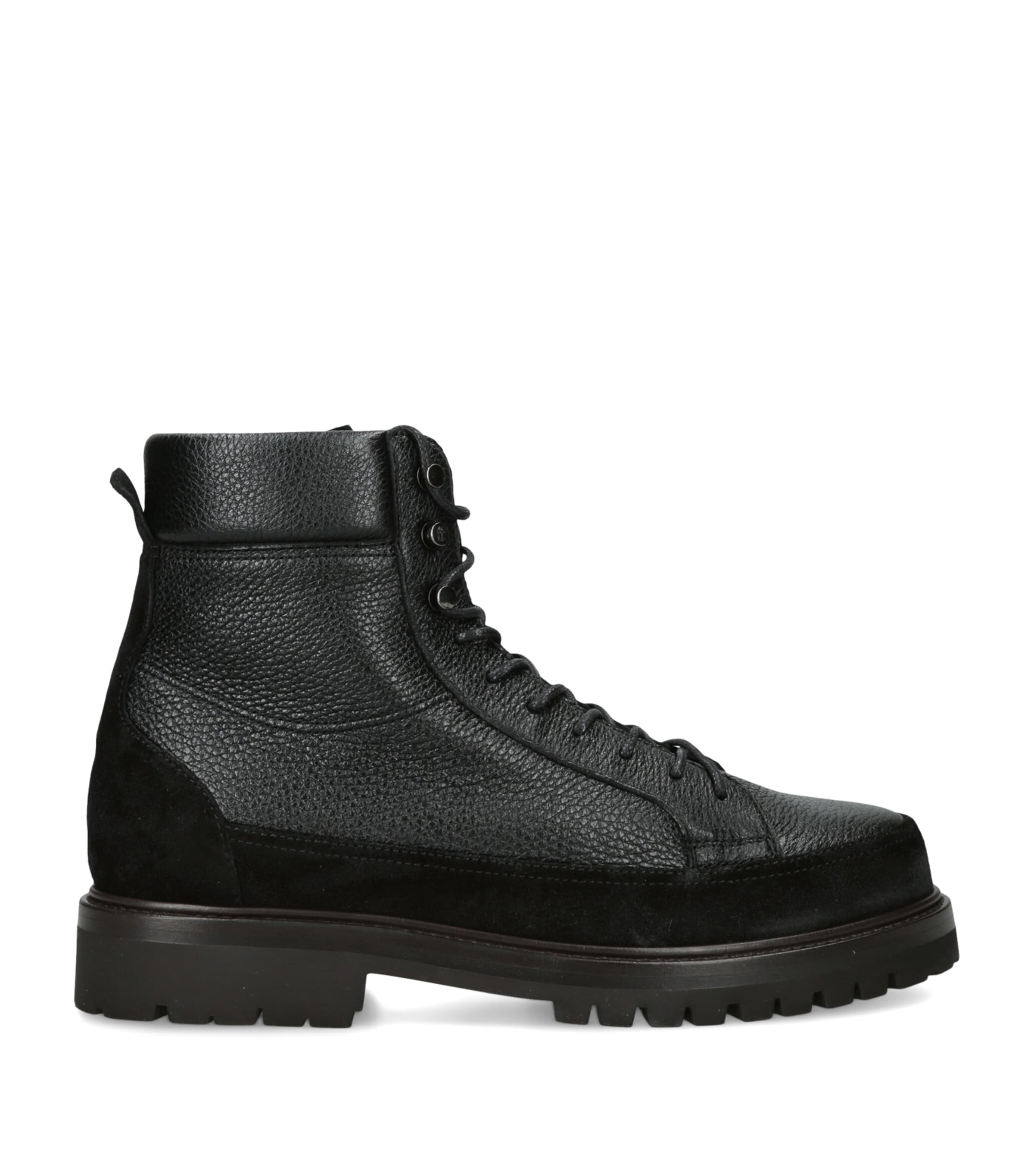 Brunello Cucinelli Leather Lace-Up Hiker Boots Black