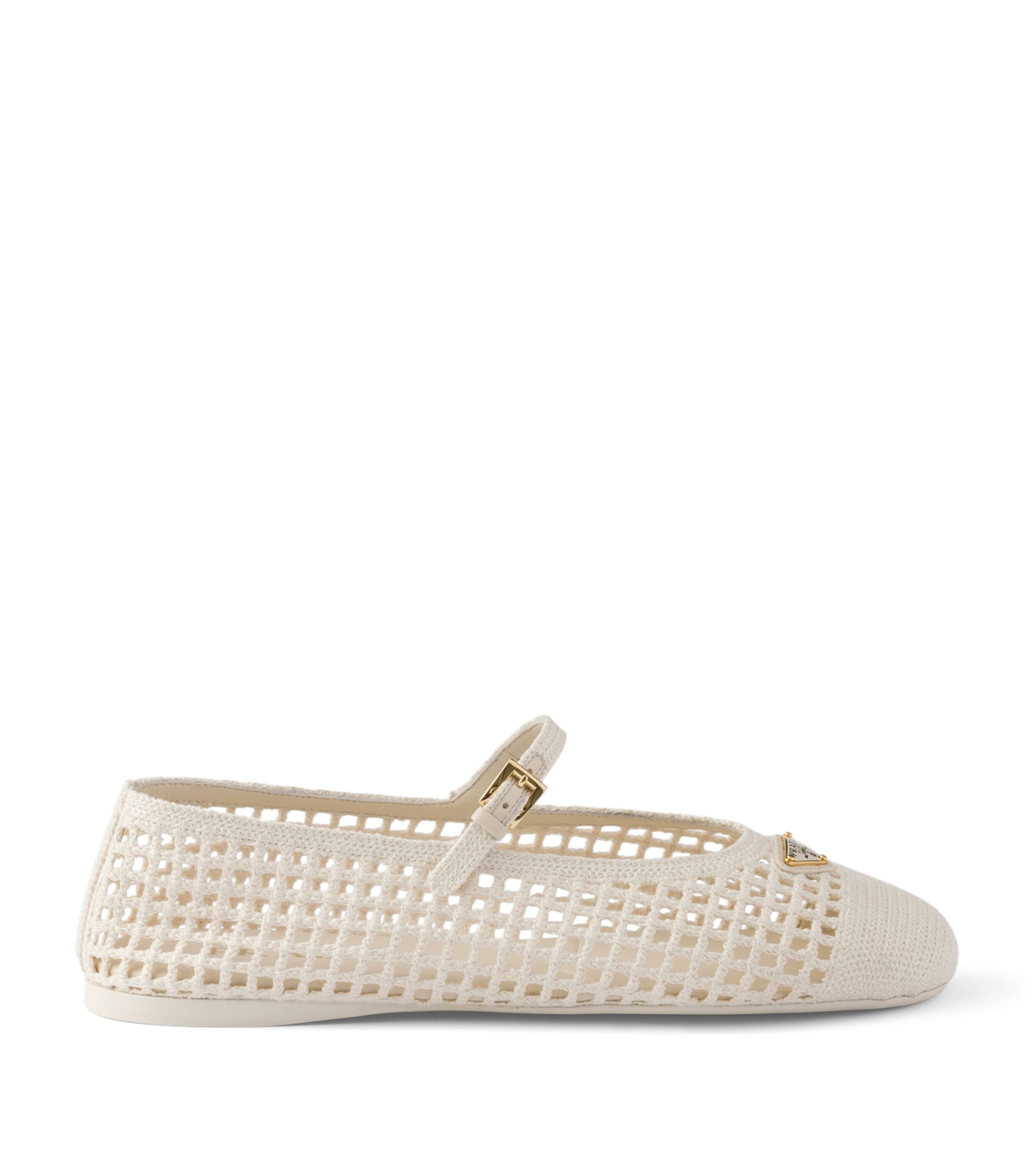 Prada Crochet Ballet Flats Neutral