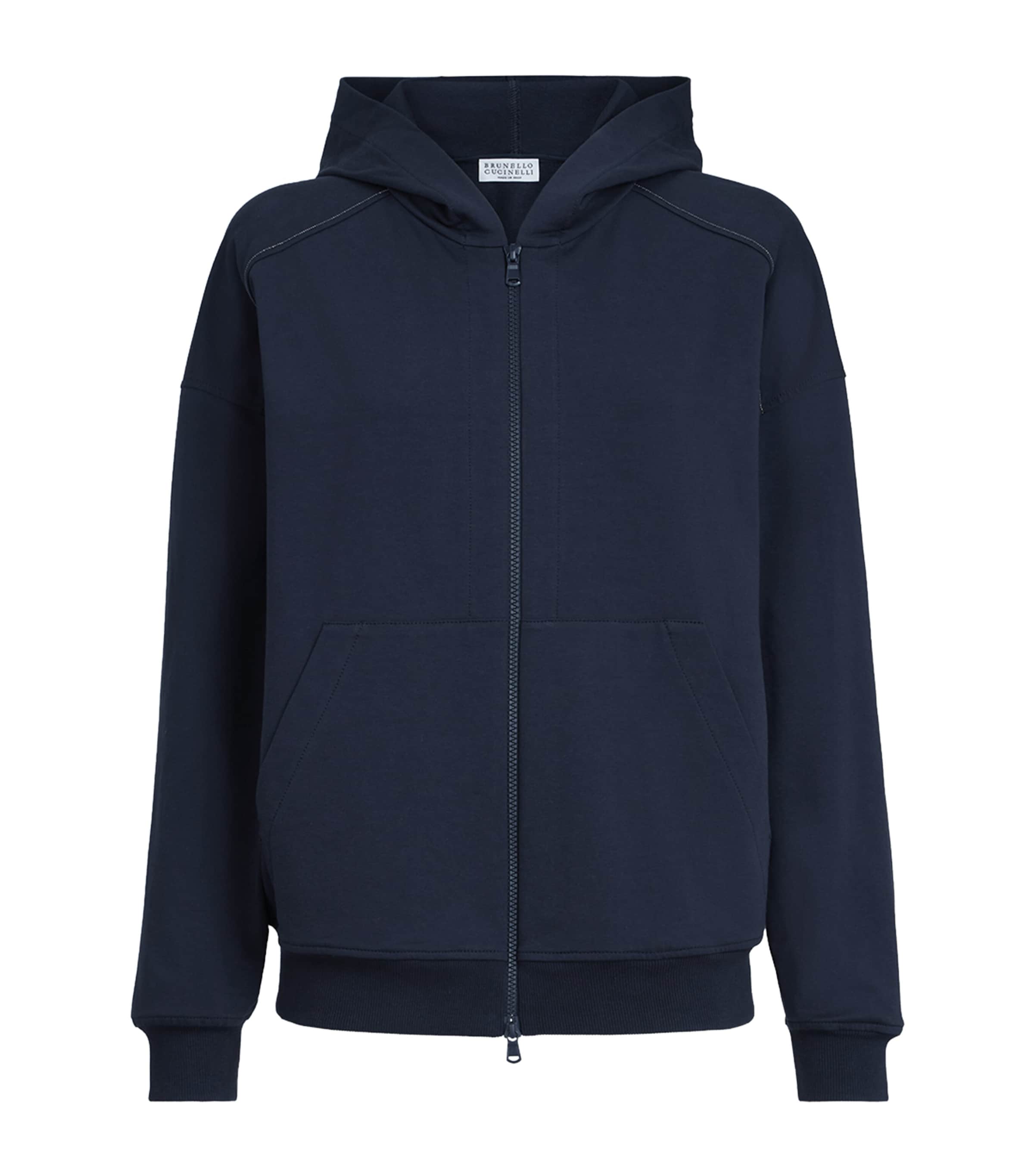 Brunello Cucinelli Womens Stretch-Cotton Embellished Hoodie