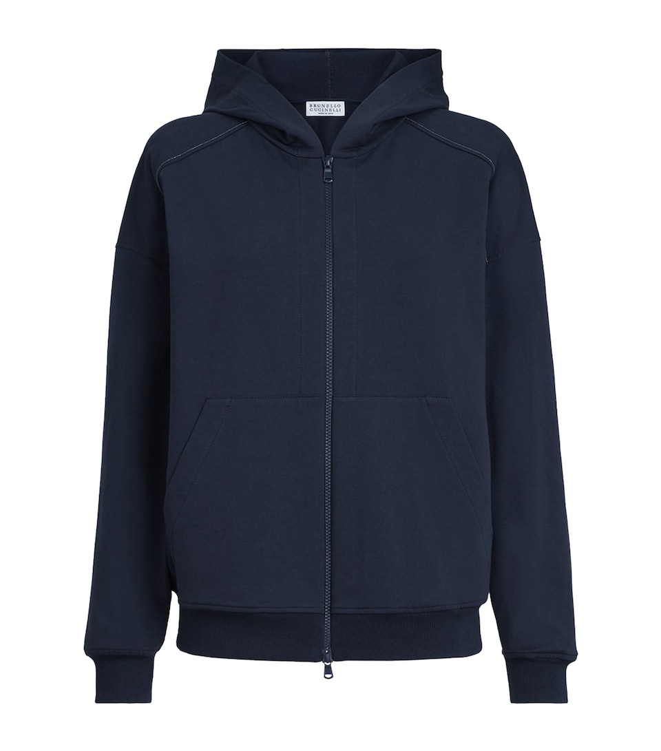 Brunello Cucinelli Womens Stretch-Cotton Embellished Hoodie