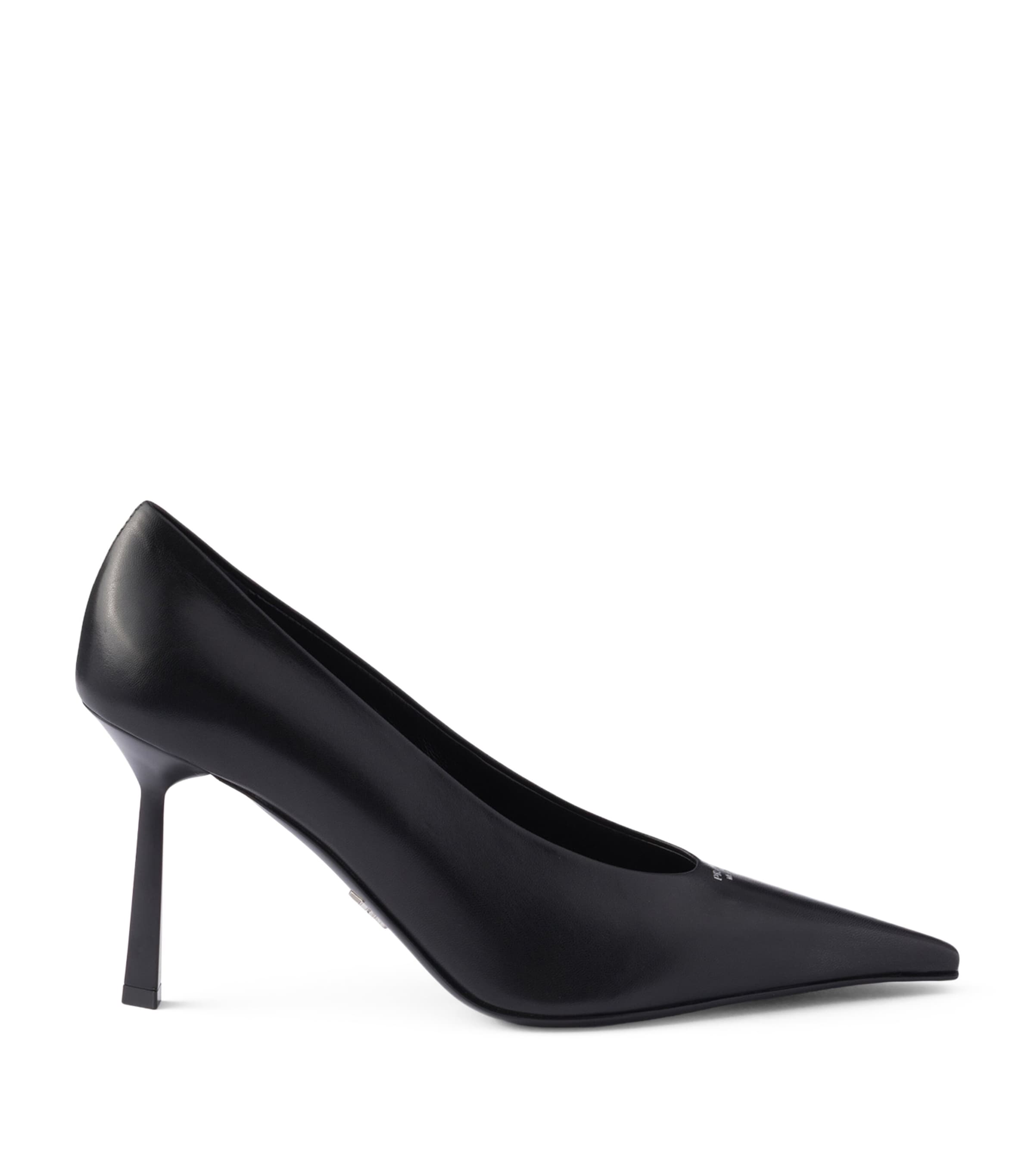 Prada Leather Logo Pointed Pumps 90 Black