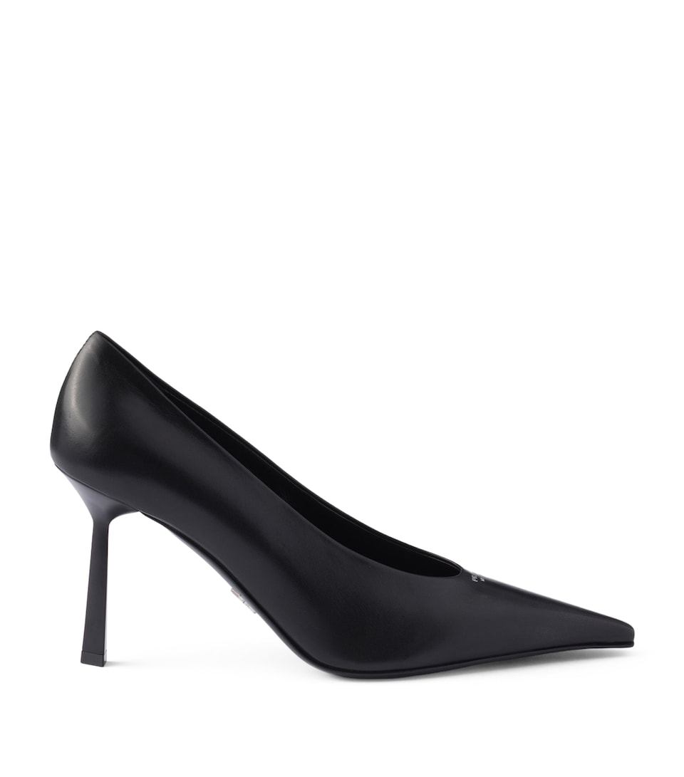 Prada Leather Logo Pointed Pumps 90 Black