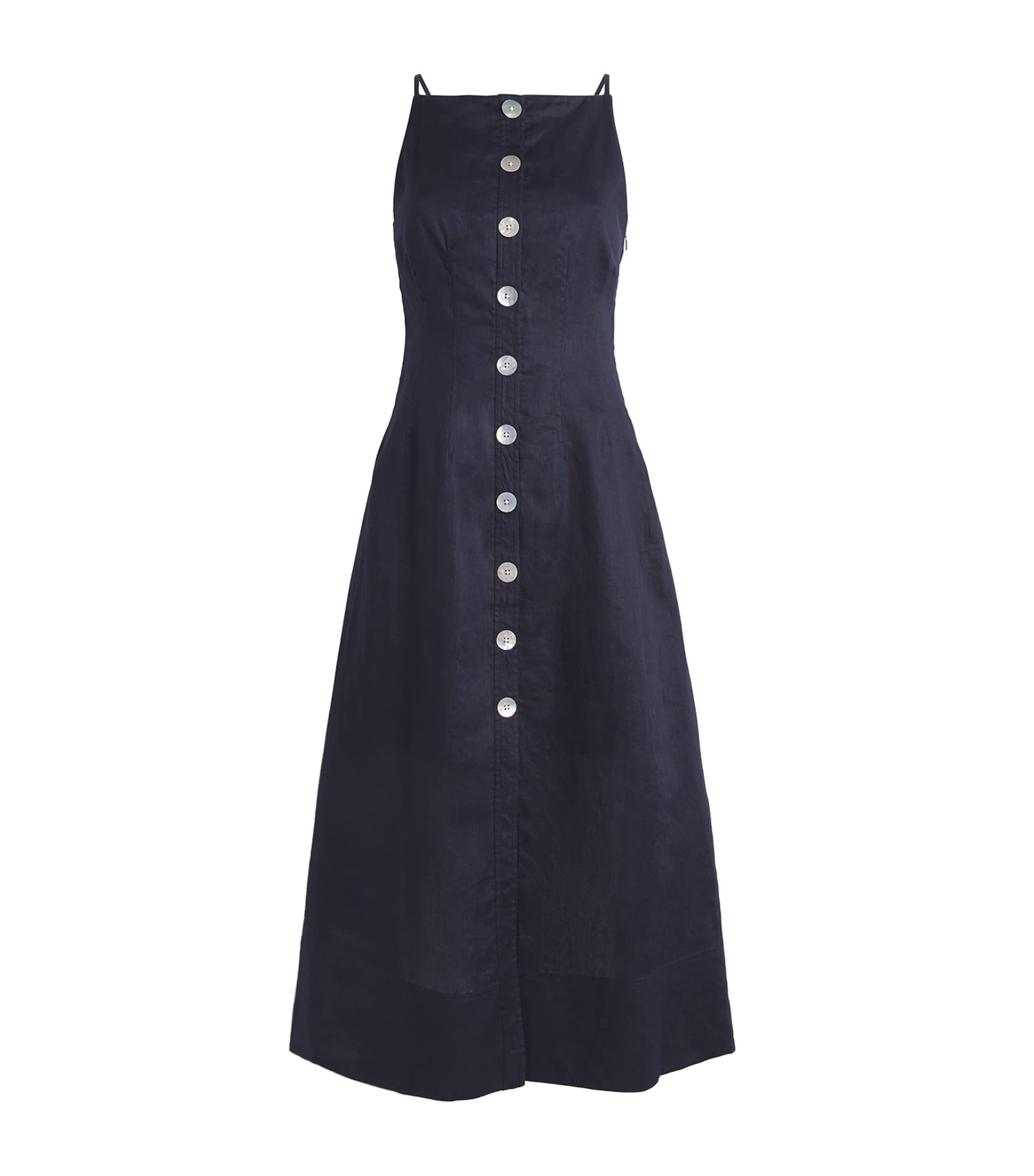 Veronica Beard Womens Linen Georges Midi Dress Navy