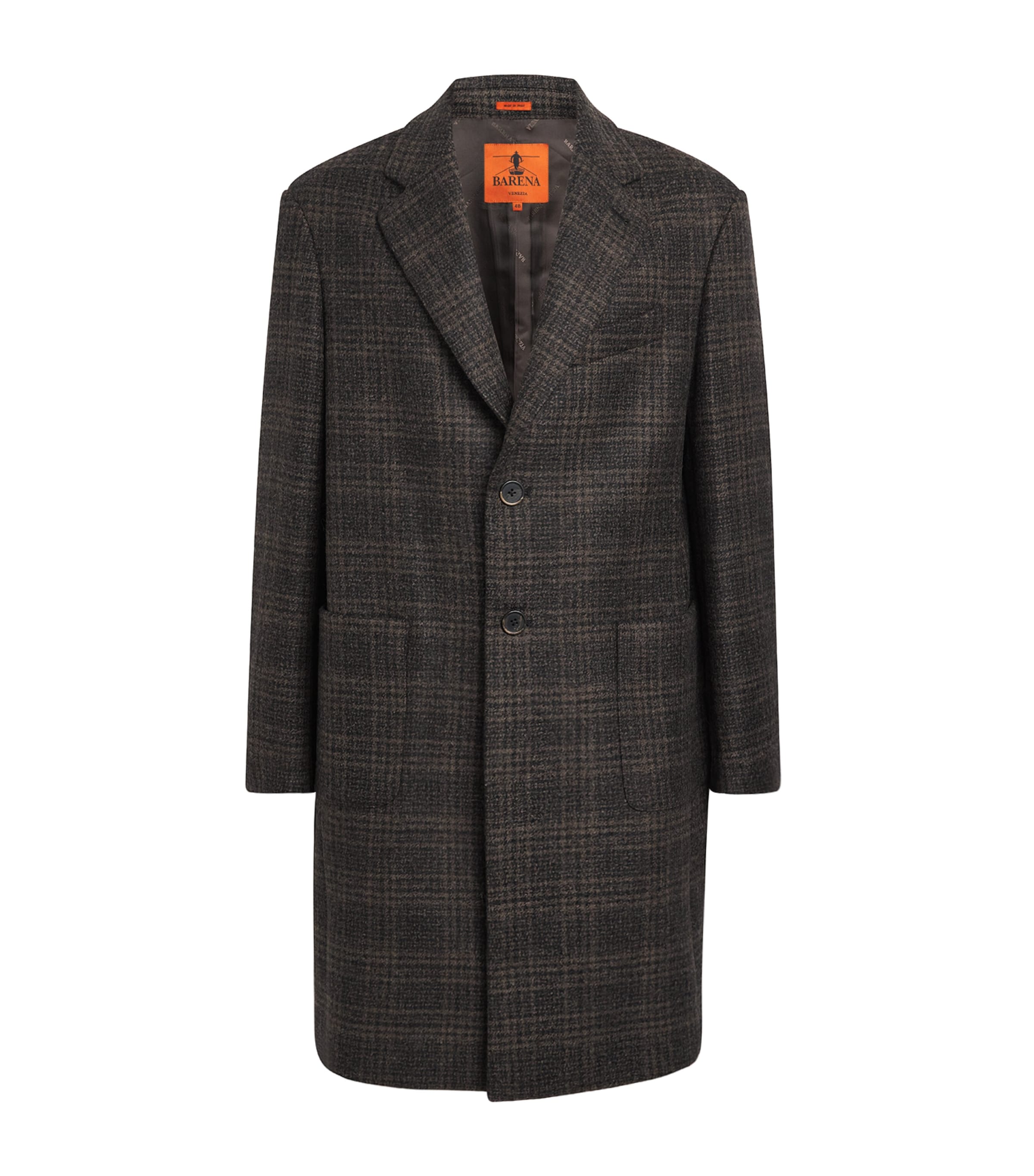 Barena Mens Wool Check Baron Overcoat Uni Unico