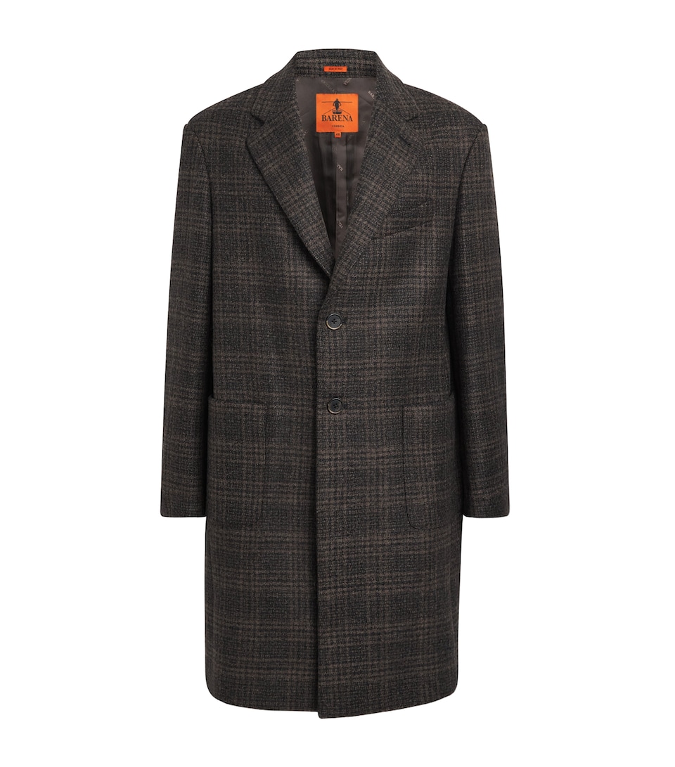 Barena Mens Wool Check Baron Overcoat Uni Unico