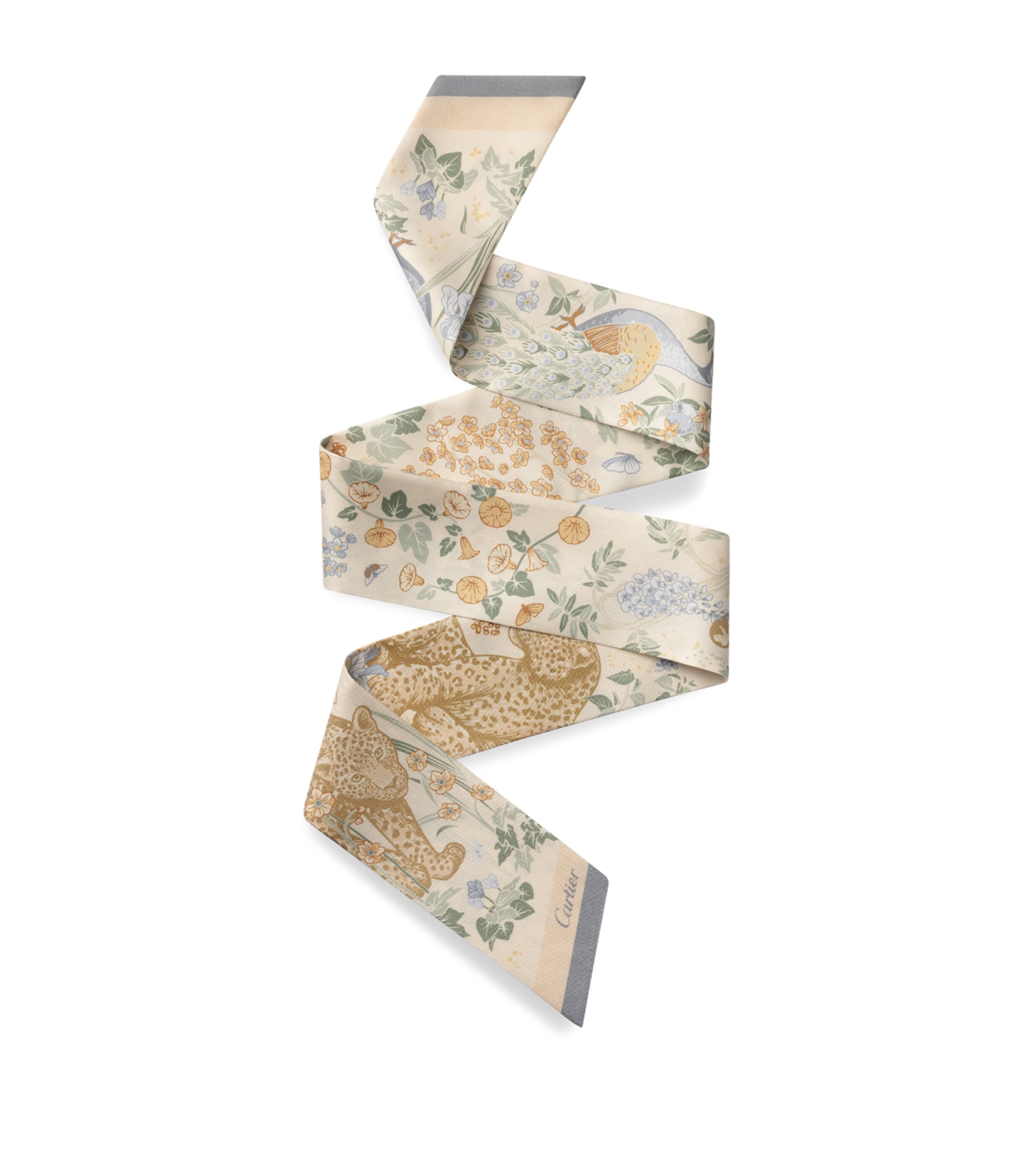 Silk Blooming Panthère Skinny Scarf